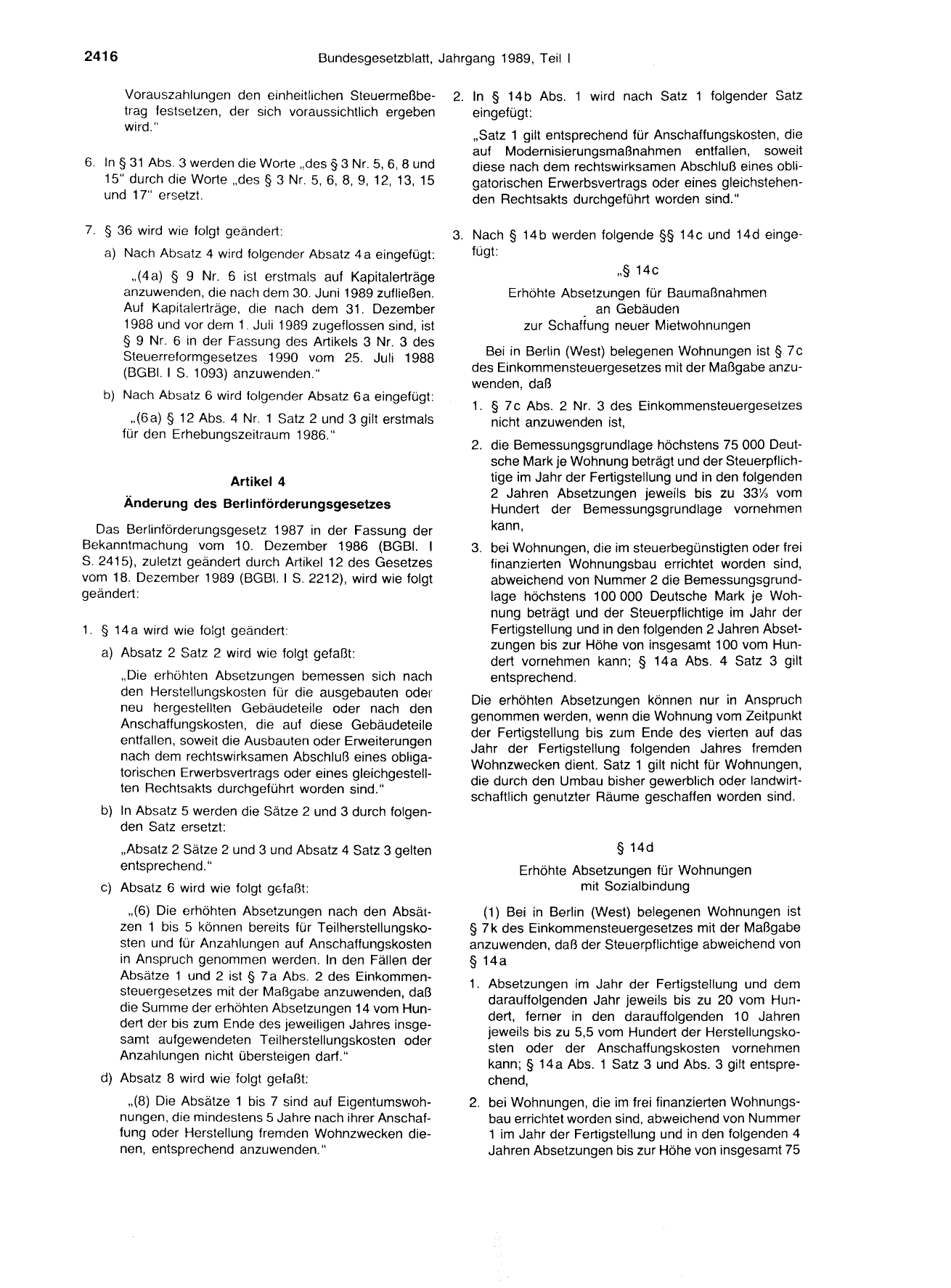 BGBl. 1989, Seite 2416 — Originalseite als Abbildung
