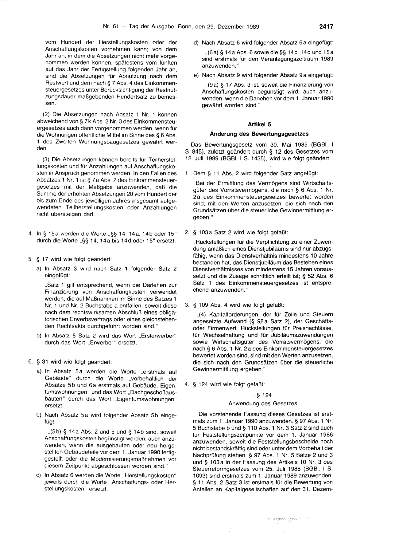 BGBl. 1989, Seite 2417 — Originalseite als Abbildung