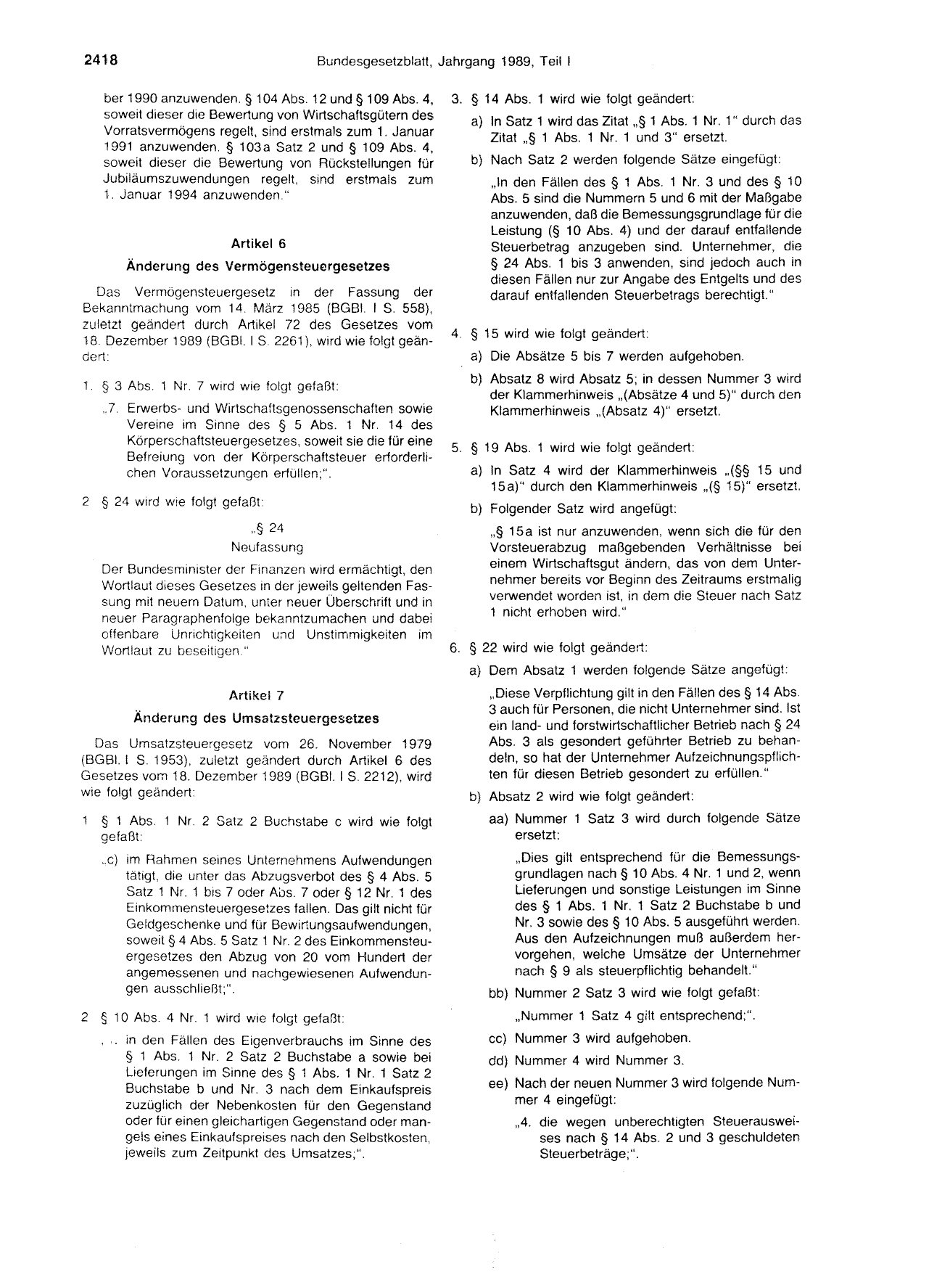 BGBl. 1989, Seite 1 — Originalseite als Abbildung