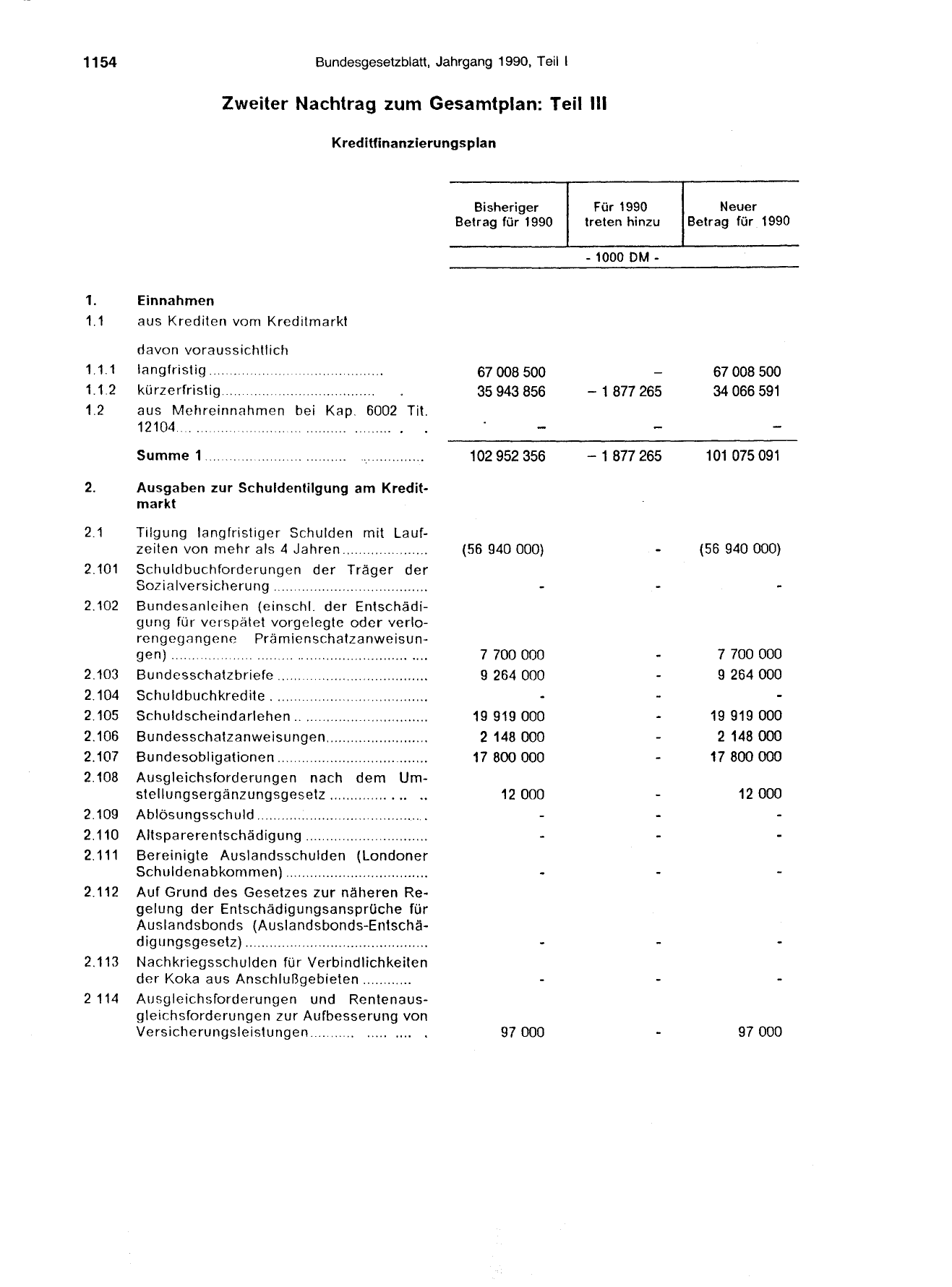 BGBl. 1990, Seite 1154 — Originalseite als Abbildung