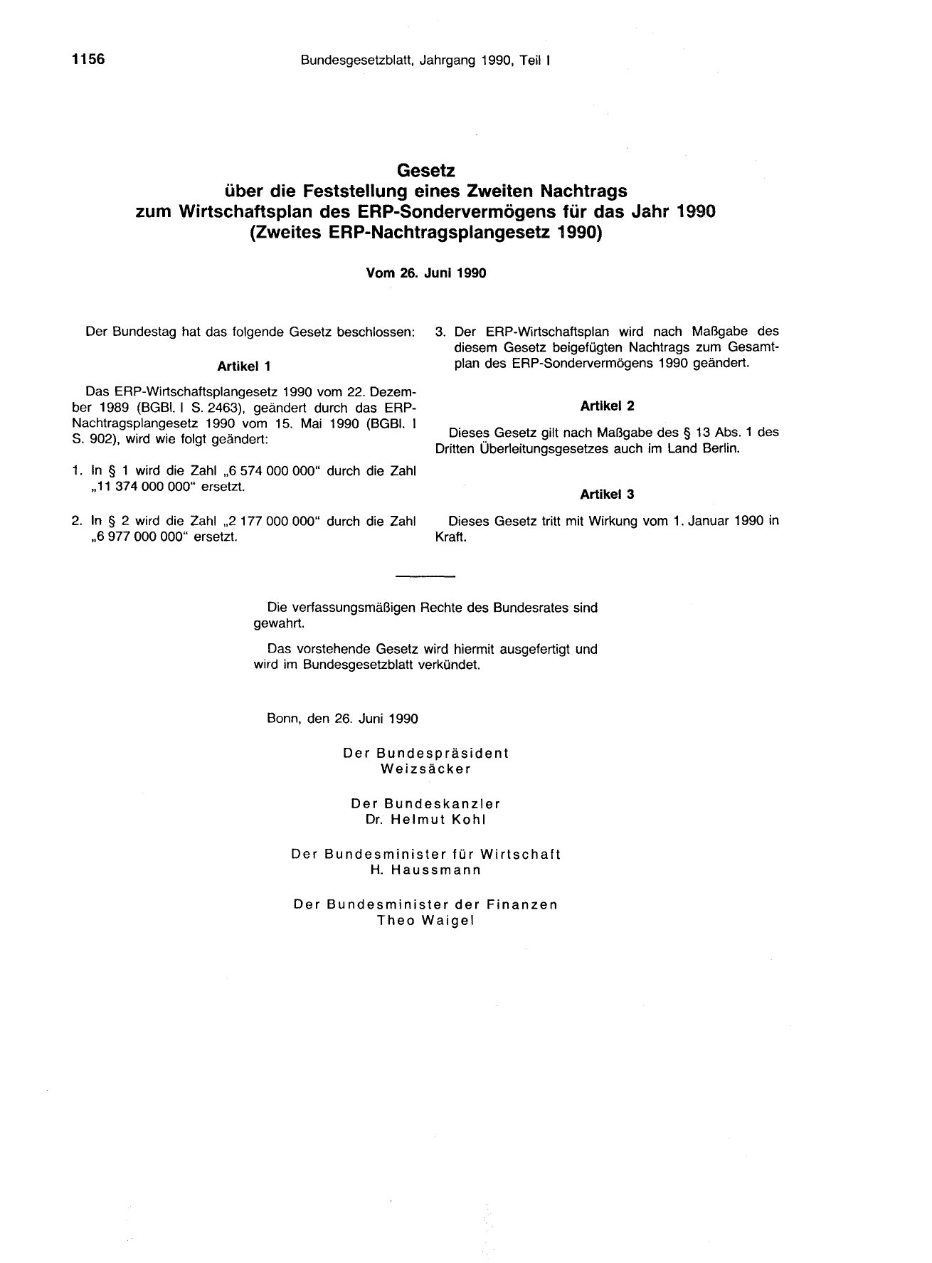 BGBl. 1990, Seite 1156 — Originalseite als Abbildung