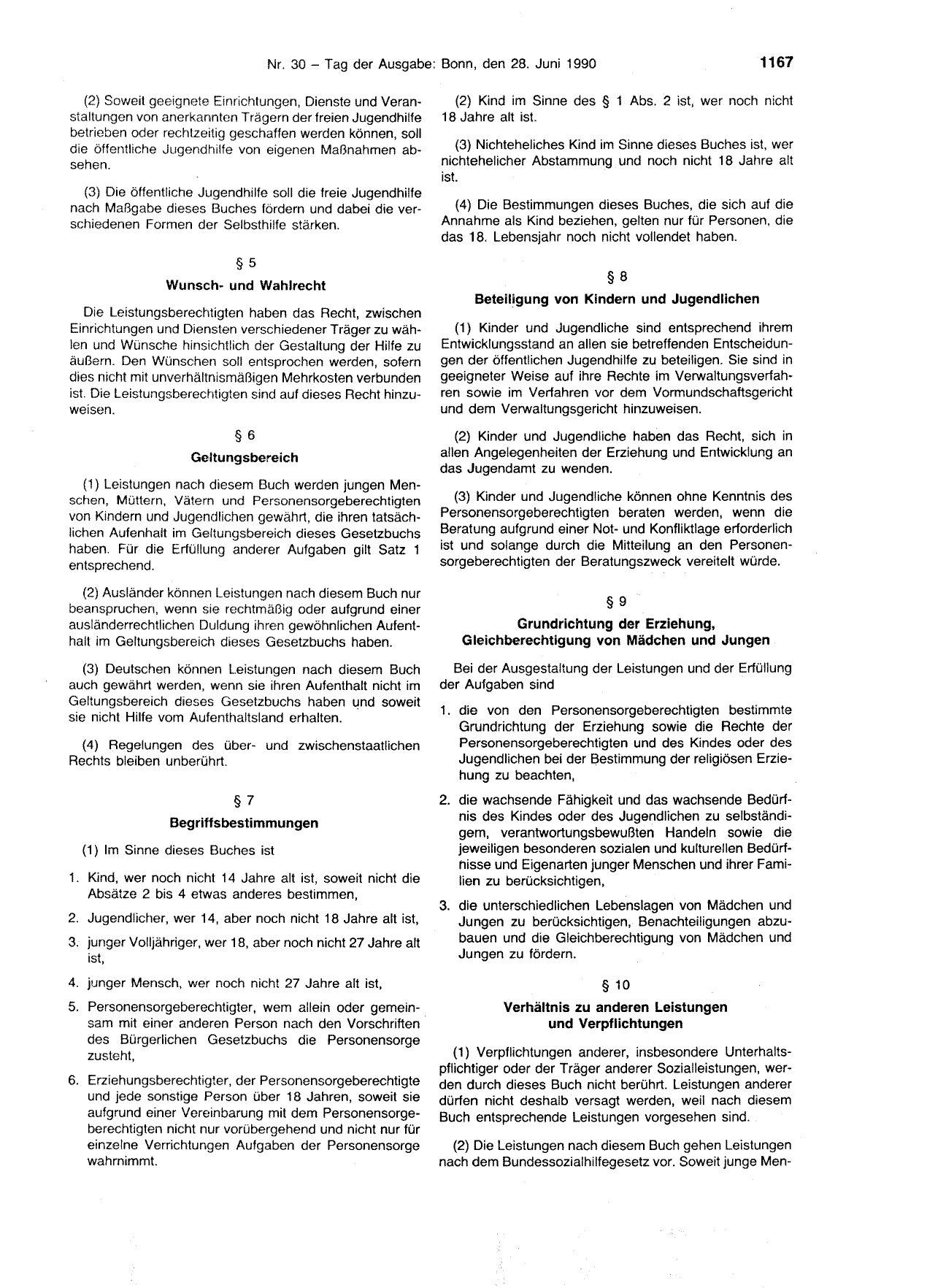 BGBl. 1990, Seite 1167 — Originalseite als Abbildung
