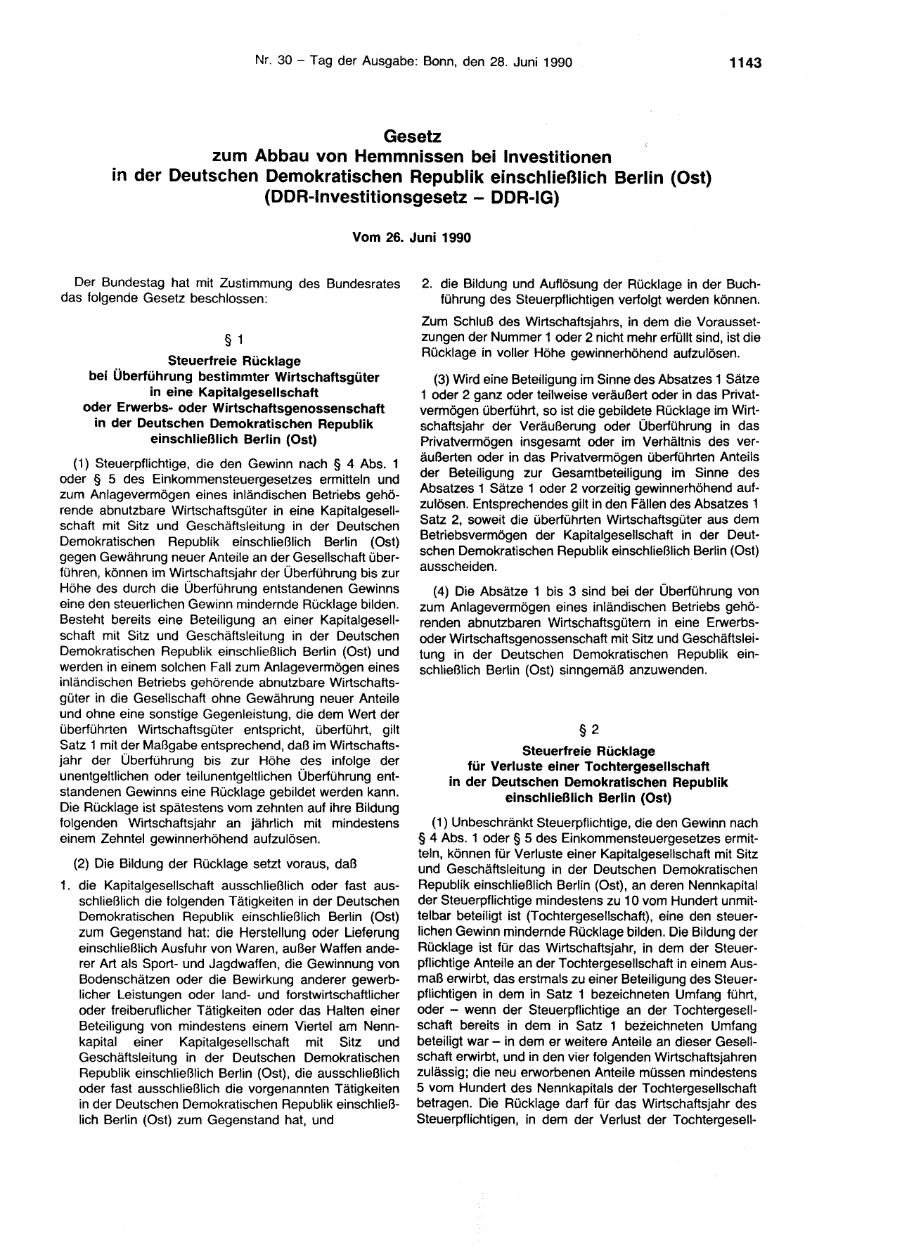 BGBl. 1990, Seite 1143 — Originalseite als Abbildung