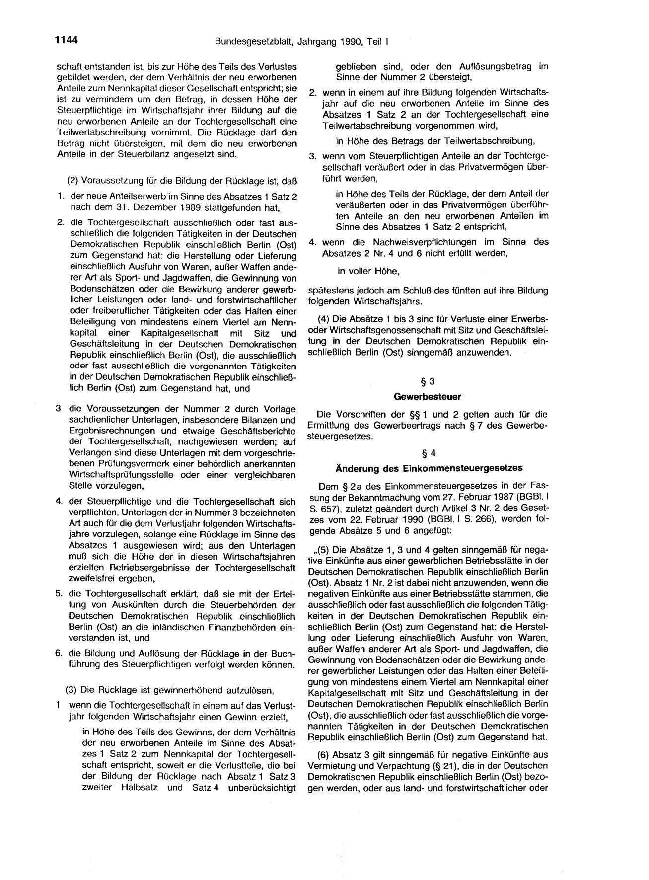 BGBl. 1990, Seite 1144 — Originalseite als Abbildung