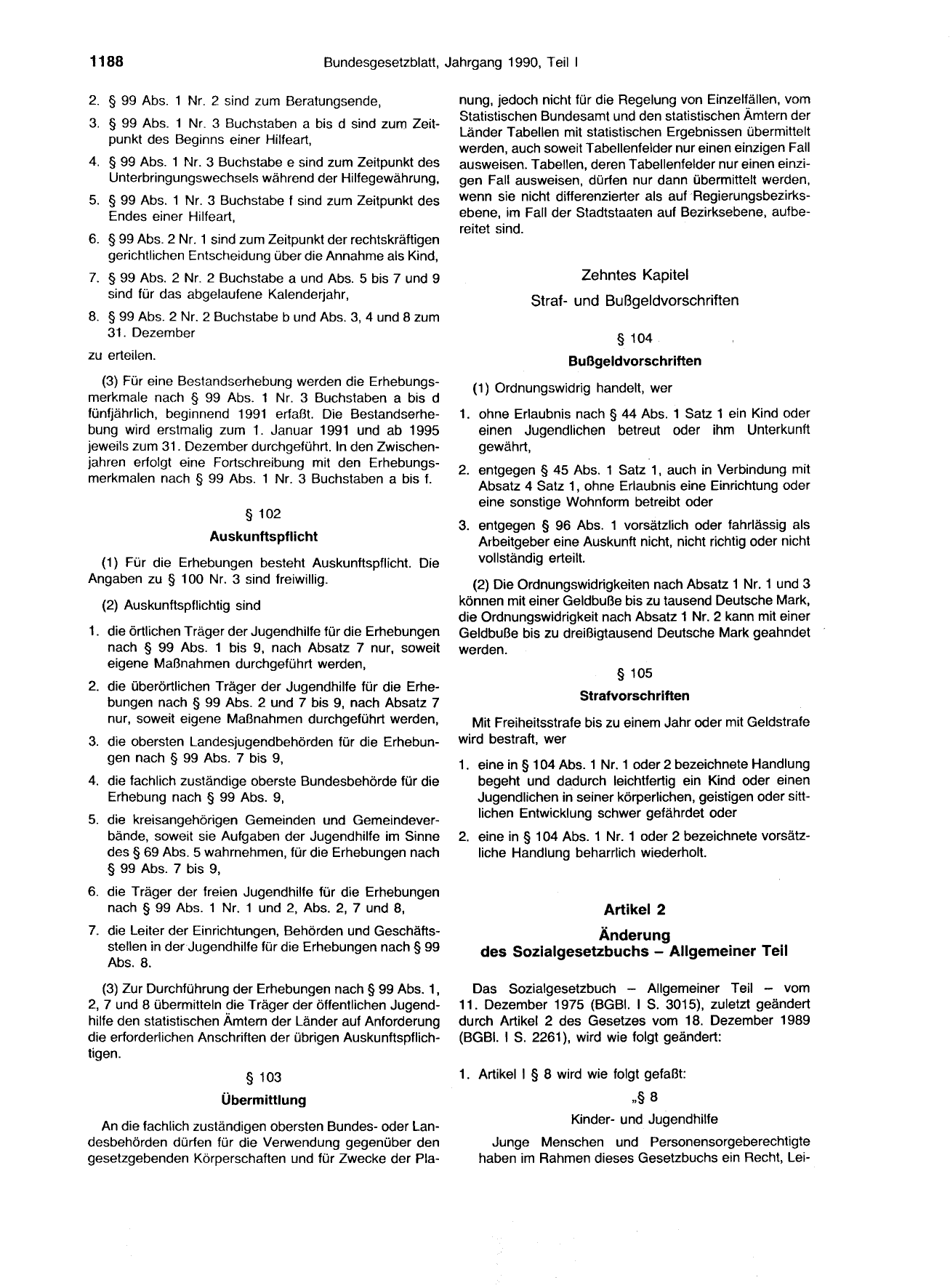 BGBl. 1990, Seite 1188 — Originalseite als Abbildung