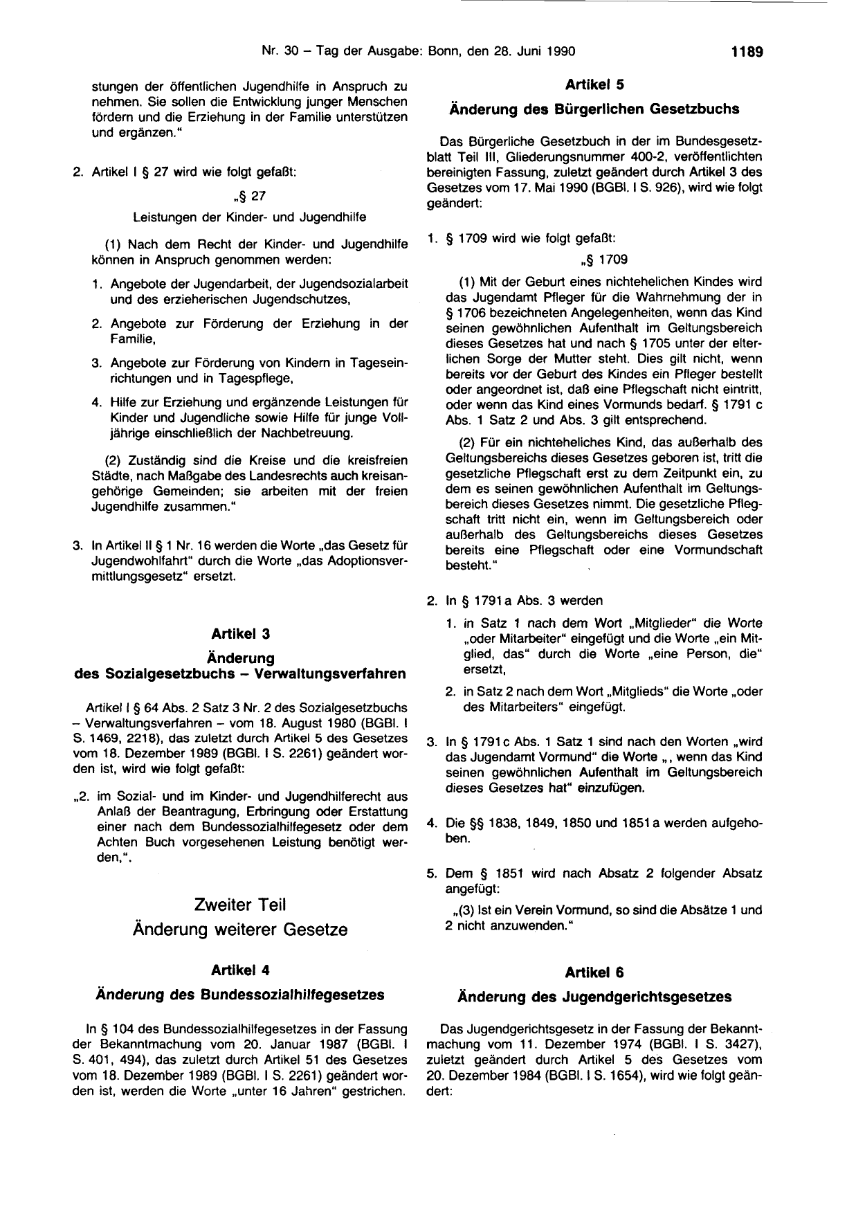 BGBl. 1990, Seite 1189 — Originalseite als Abbildung