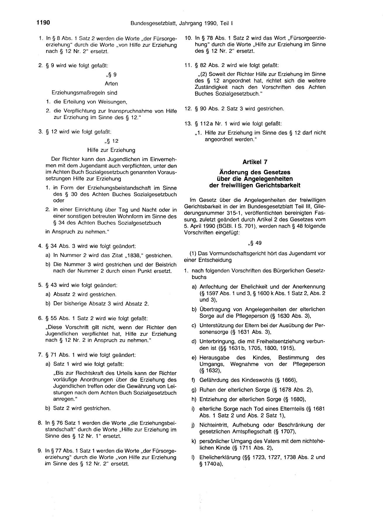 BGBl. 1990, Seite 1190 — Originalseite als Abbildung