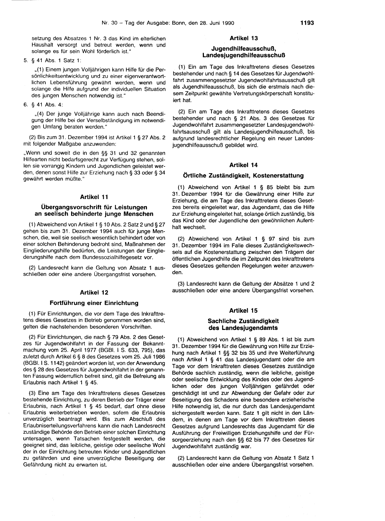 BGBl. 1990, Seite 1193 — Originalseite als Abbildung