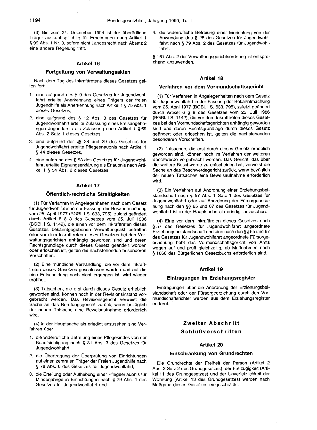 BGBl. 1990, Seite 1194 — Originalseite als Abbildung