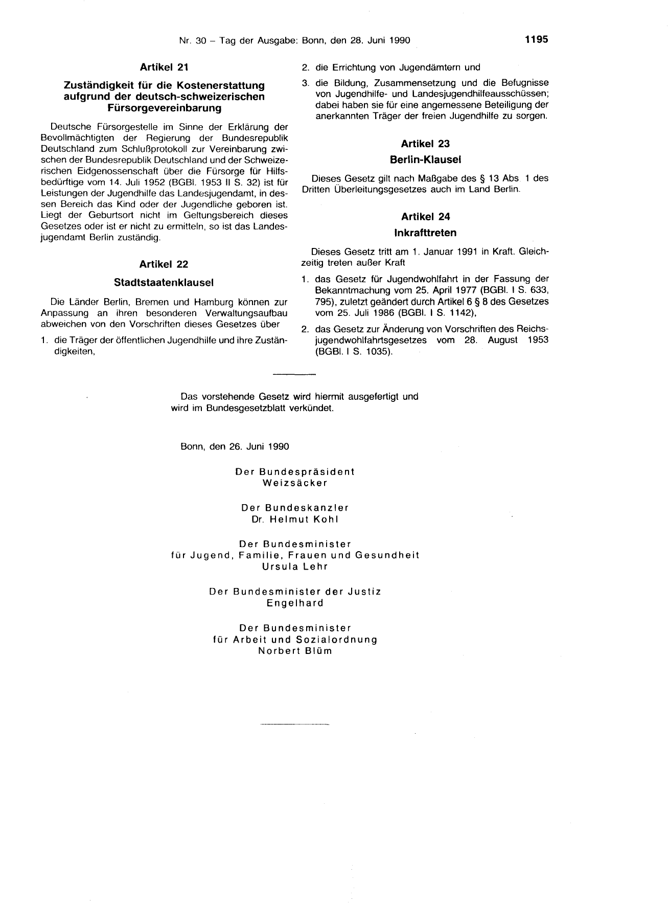 BGBl. 1990, Seite 1195 — Originalseite als Abbildung