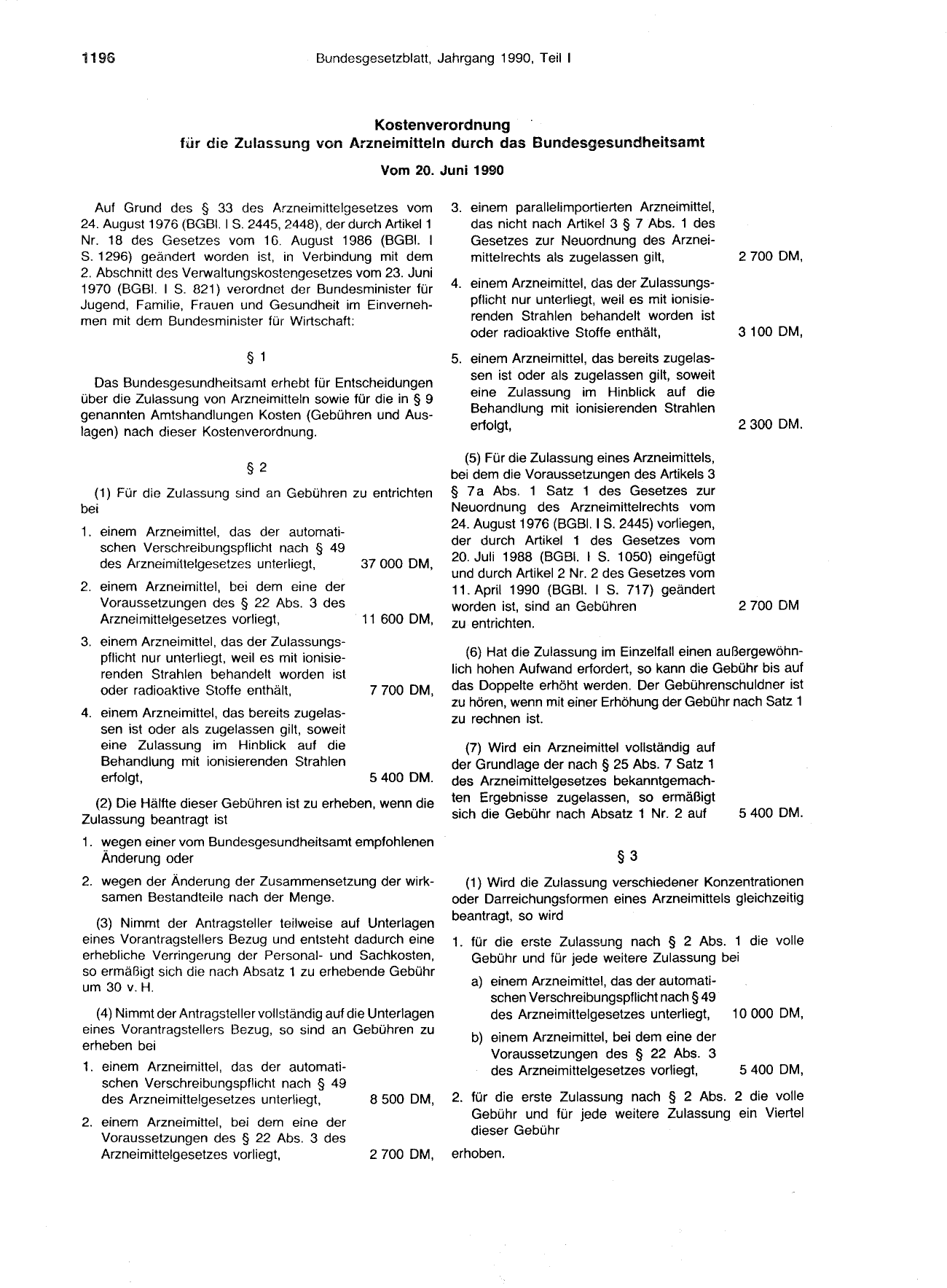 BGBl. 1990, Seite 1196 — Originalseite als Abbildung