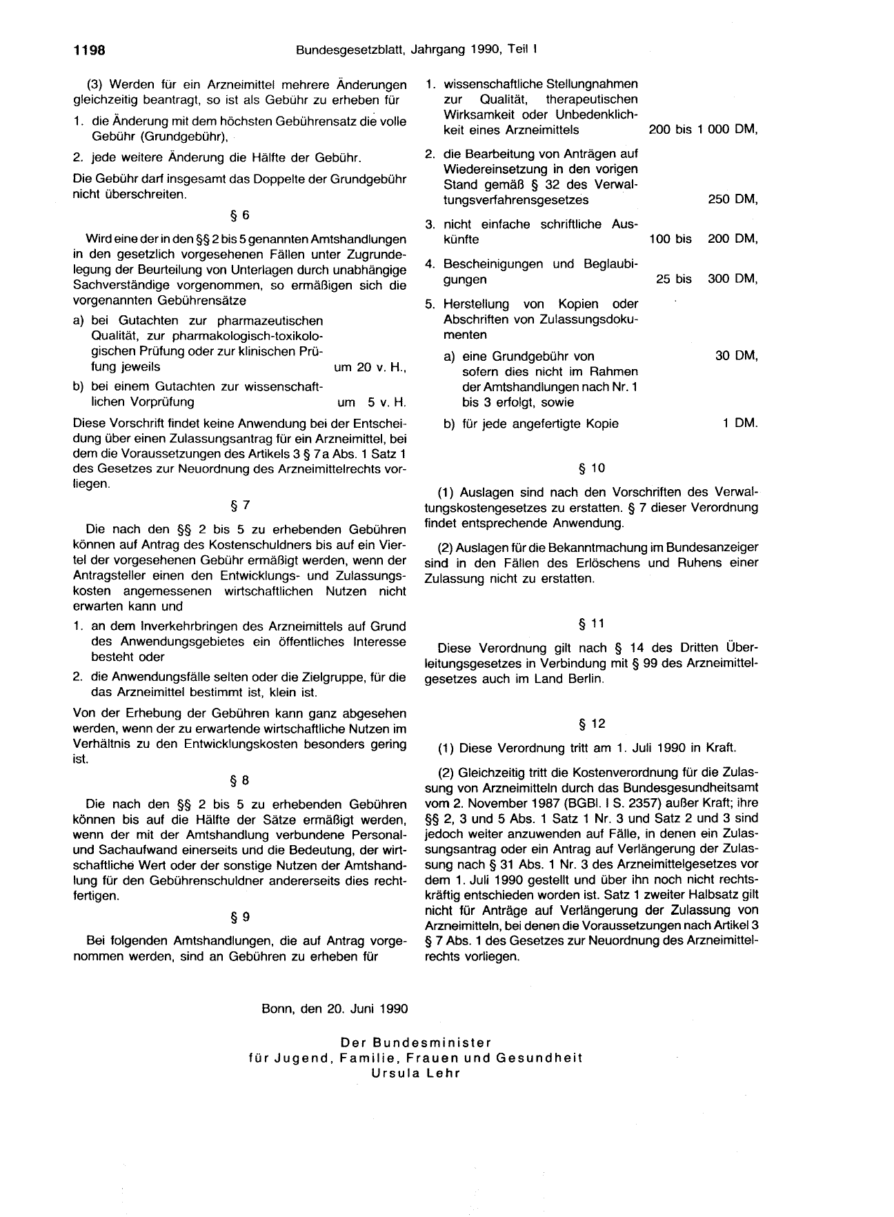BGBl. 1990, Seite 1198 — Originalseite als Abbildung