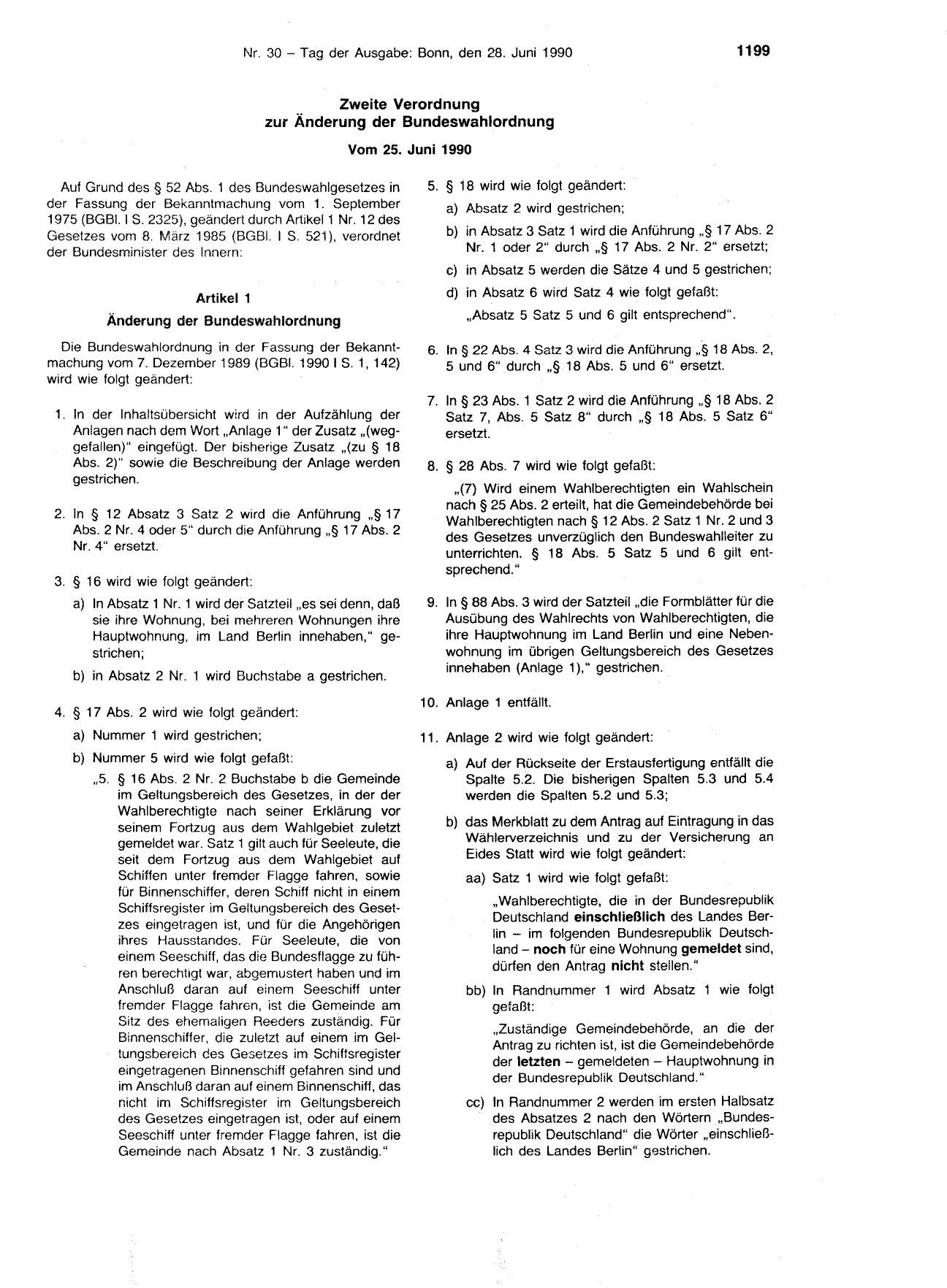 BGBl. 1990, Seite 1199 — Originalseite als Abbildung