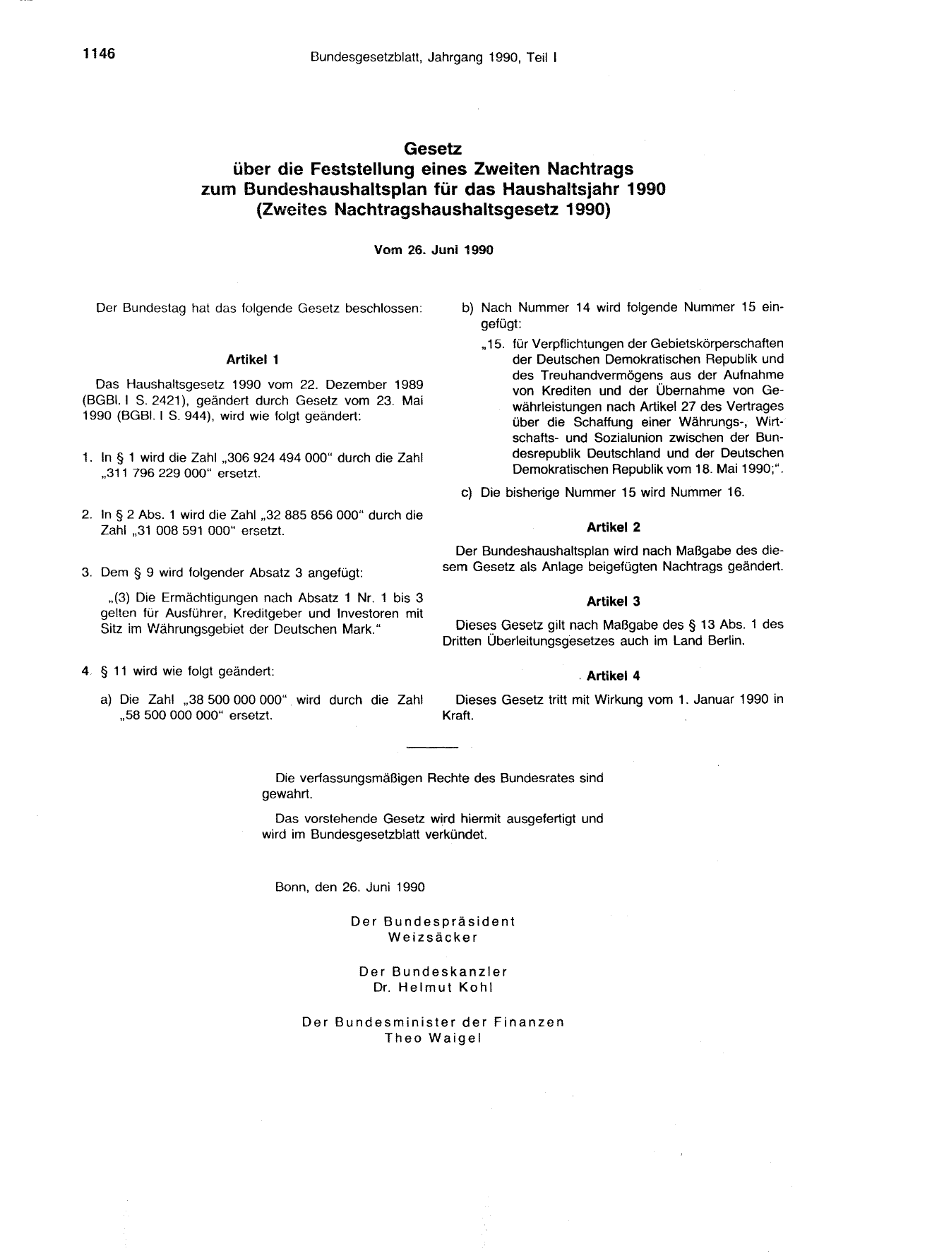 BGBl. 1990, Seite 1146 — Originalseite als Abbildung