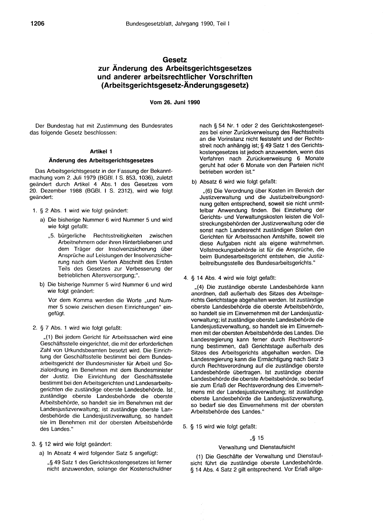 BGBl. 1990, Seite 1206 — Originalseite als Abbildung