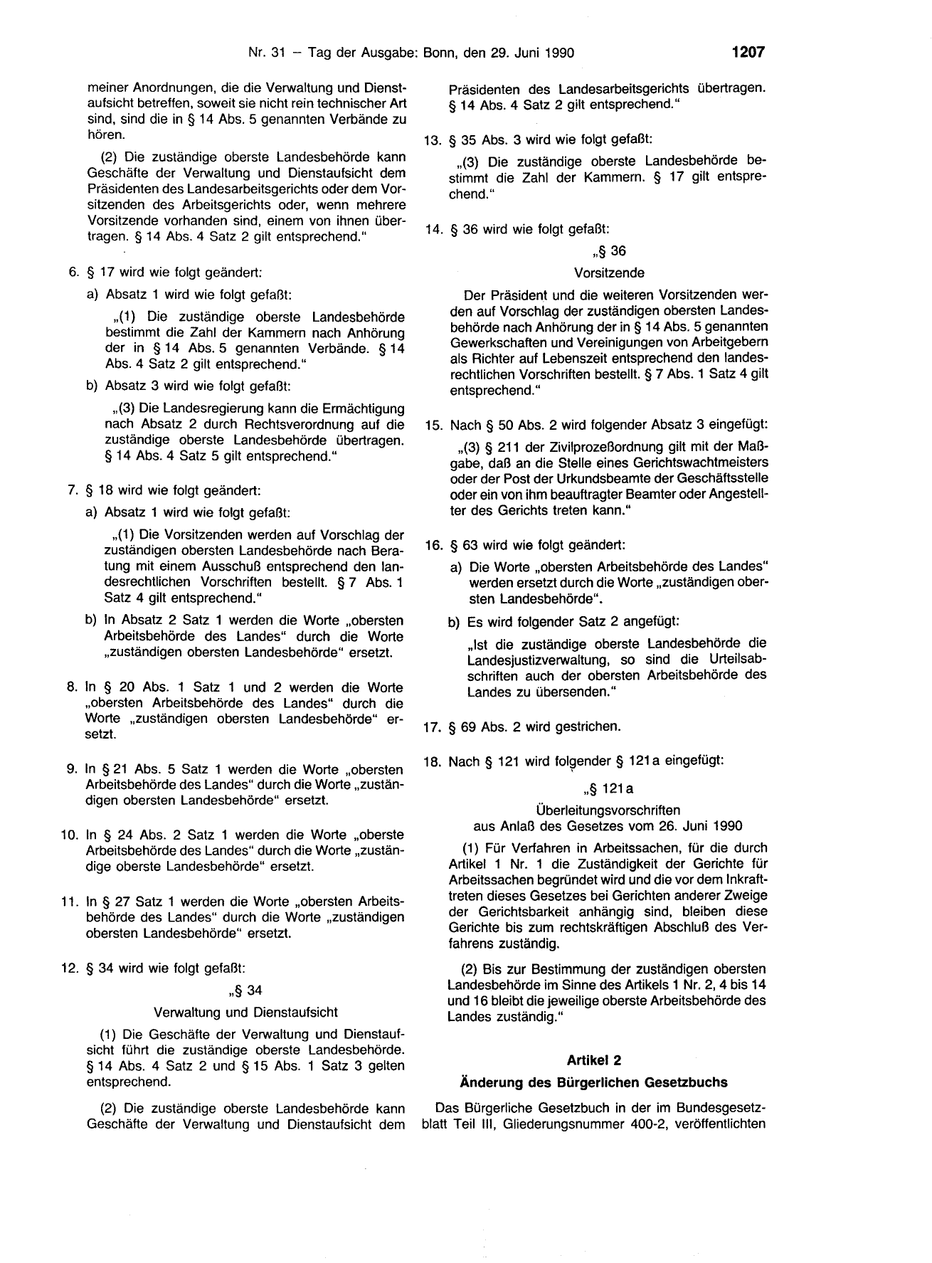 BGBl. 1990, Seite 1207 — Originalseite als Abbildung