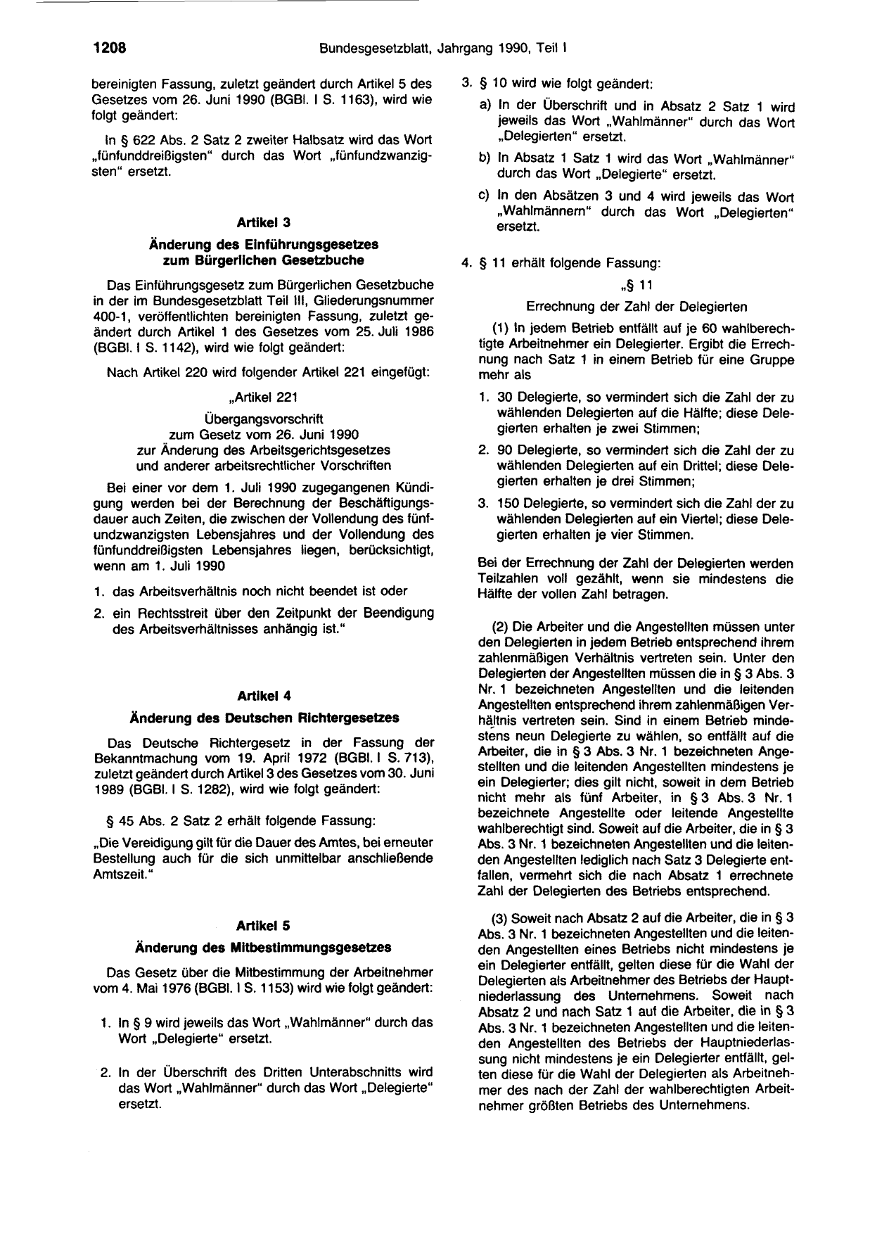 BGBl. 1990, Seite 1208 — Originalseite als Abbildung