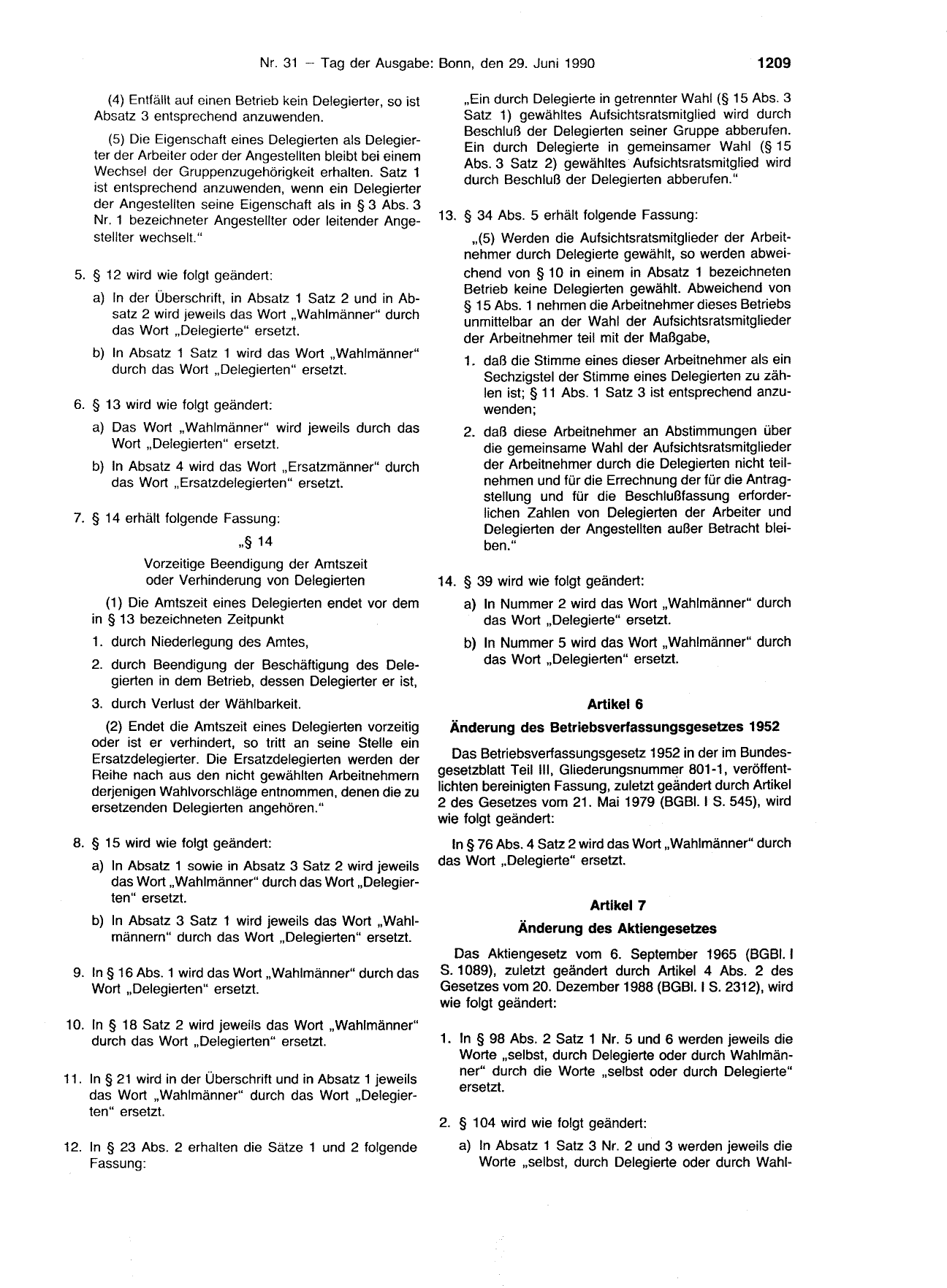 BGBl. 1990, Seite 1209 — Originalseite als Abbildung