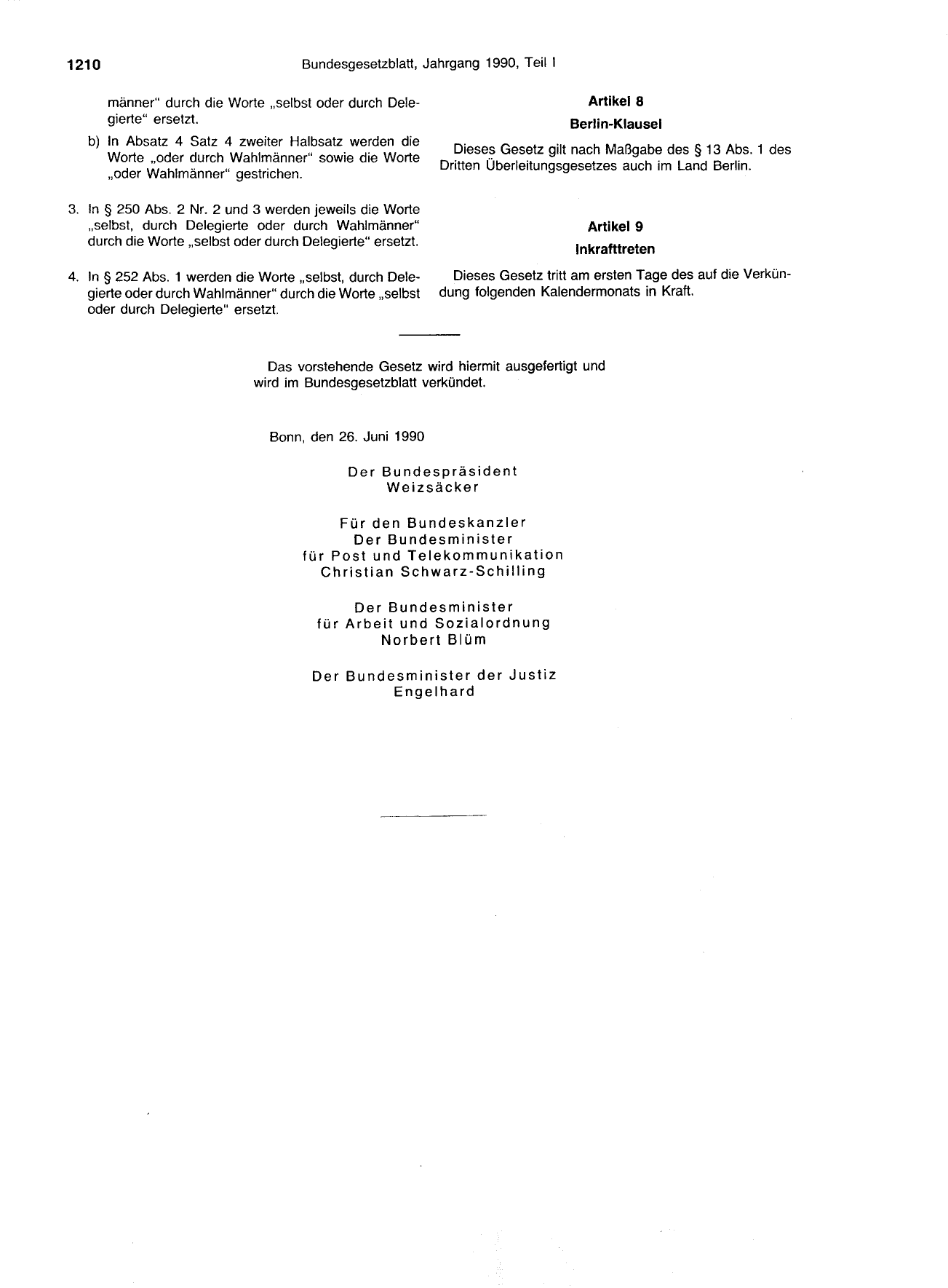 BGBl. 1990, Seite 1210 — Originalseite als Abbildung