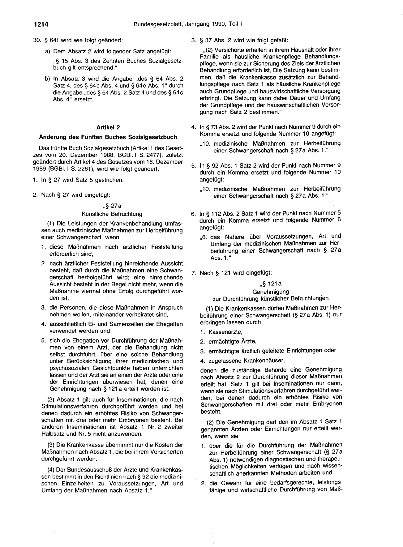 BGBl. 1990, Seite 1214 — Originalseite als Abbildung