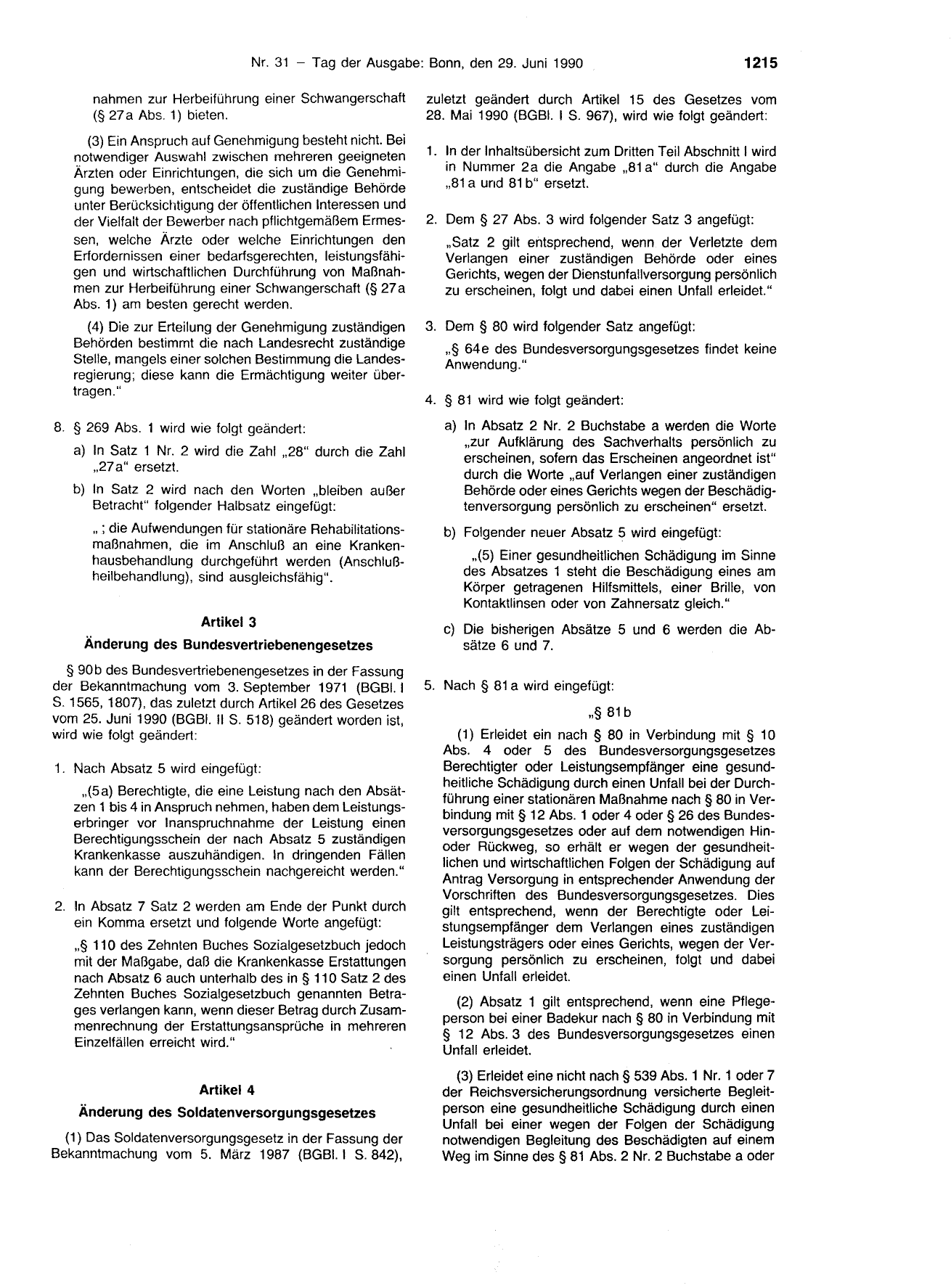 BGBl. 1990, Seite 1215 — Originalseite als Abbildung