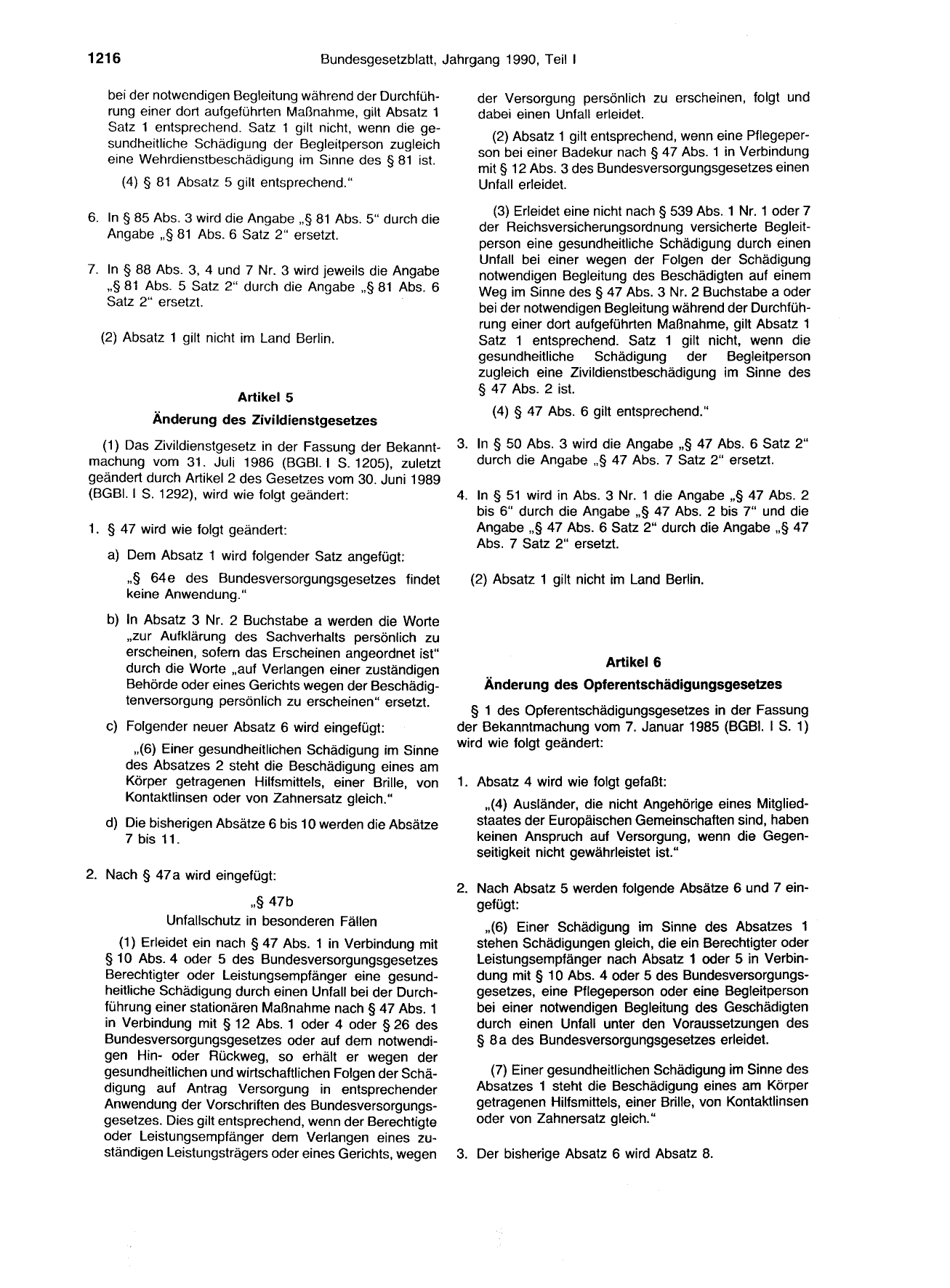BGBl. 1990, Seite 1216 — Originalseite als Abbildung