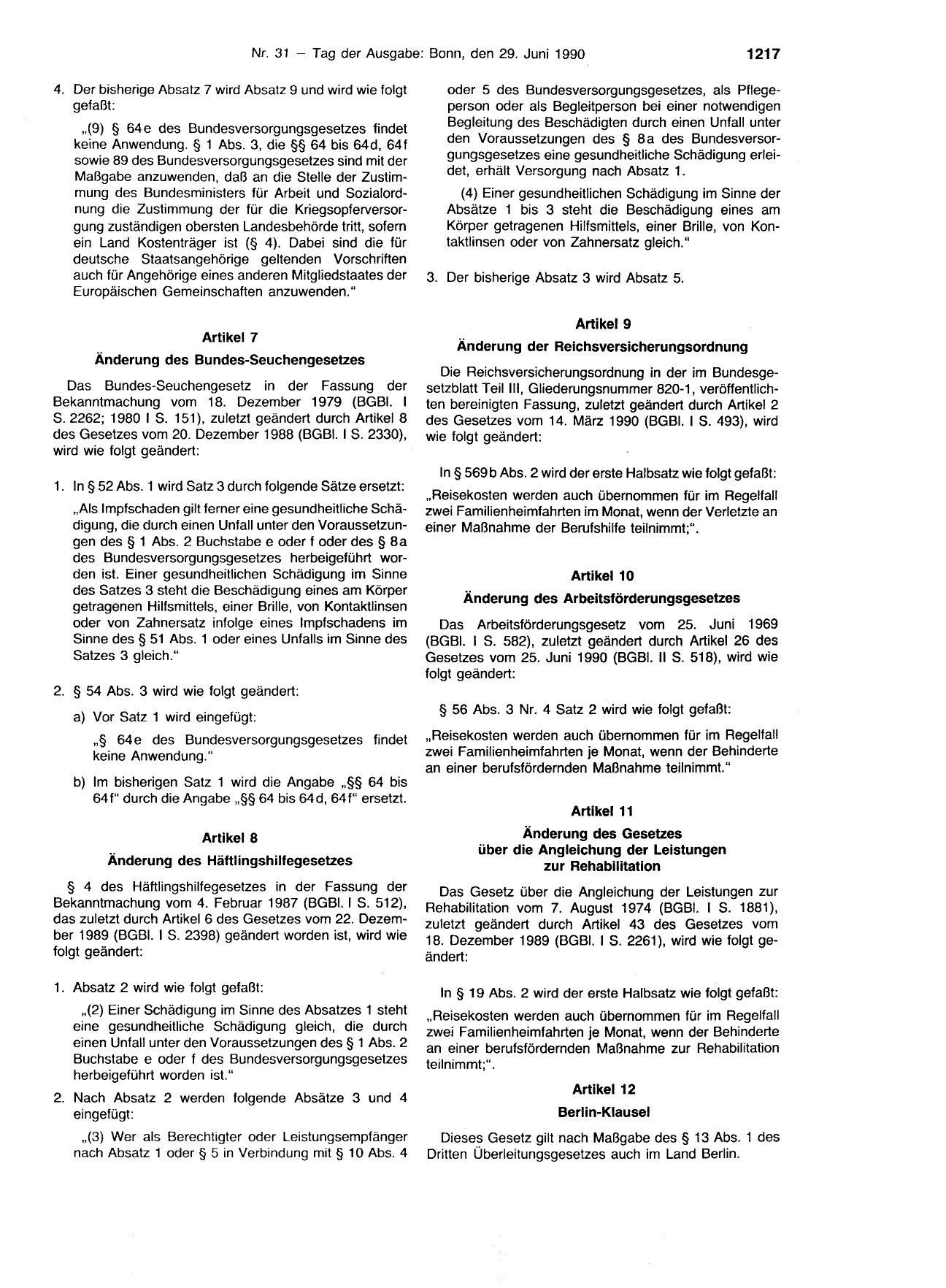 BGBl. 1990, Seite 1217 — Originalseite als Abbildung