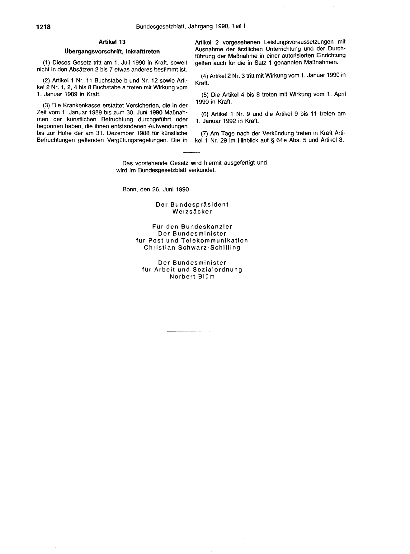 BGBl. 1990, Seite 1218 — Originalseite als Abbildung