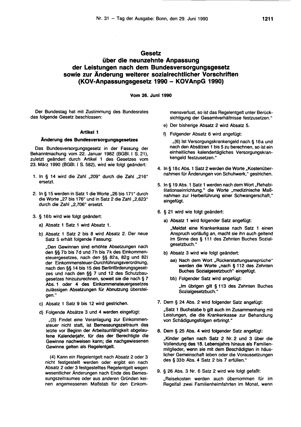 BGBl. 1990, Seite 1211 — Originalseite als Abbildung