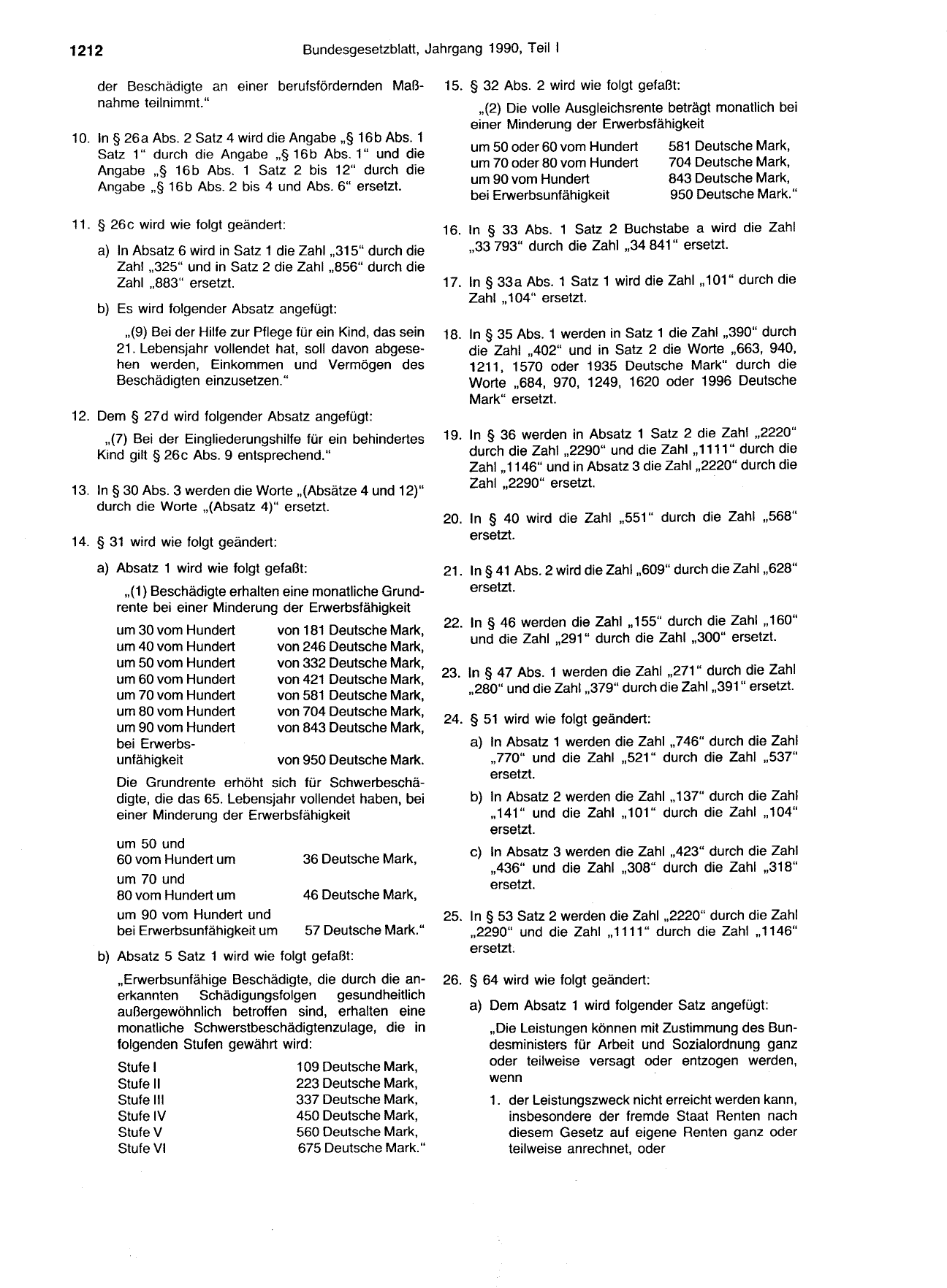 BGBl. 1990, Seite 1212 — Originalseite als Abbildung
