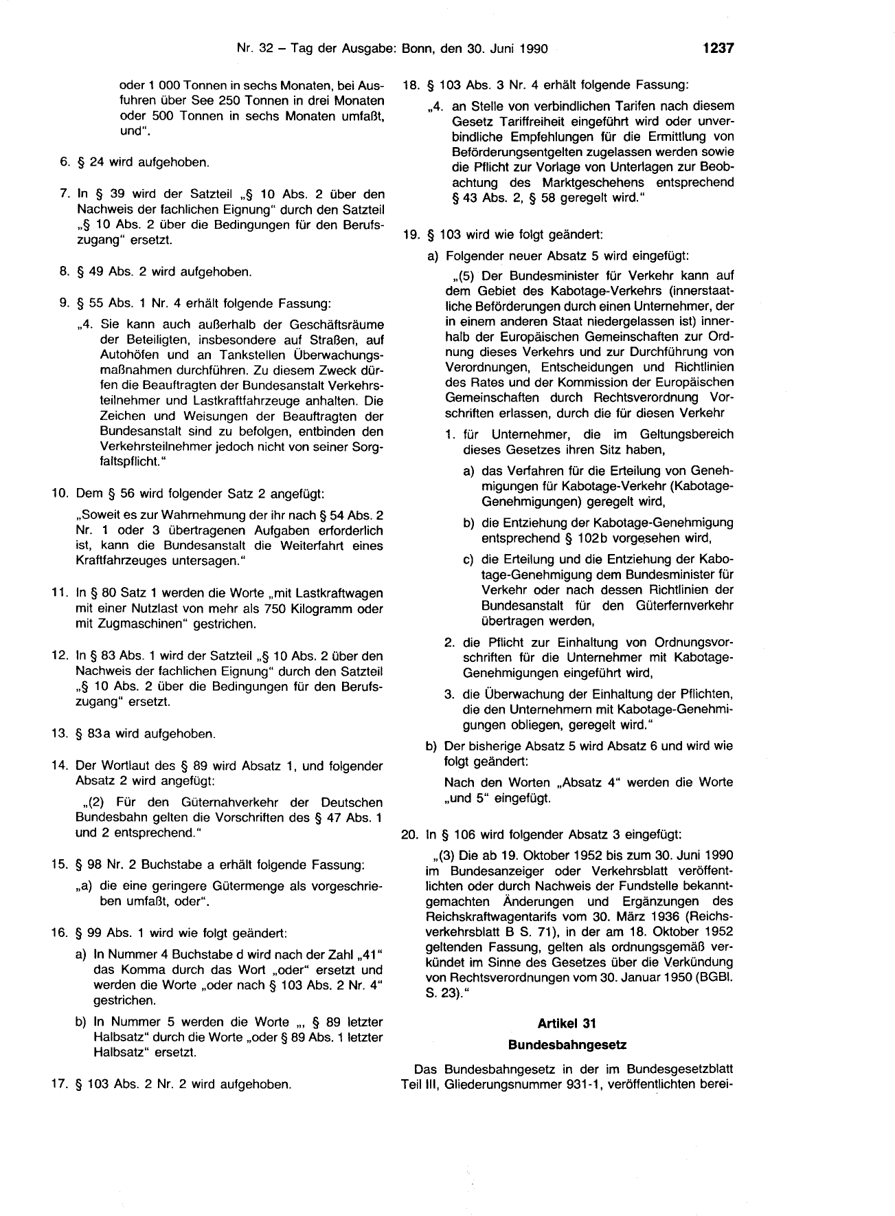 BGBl. 1990, Seite 1237 — Originalseite als Abbildung