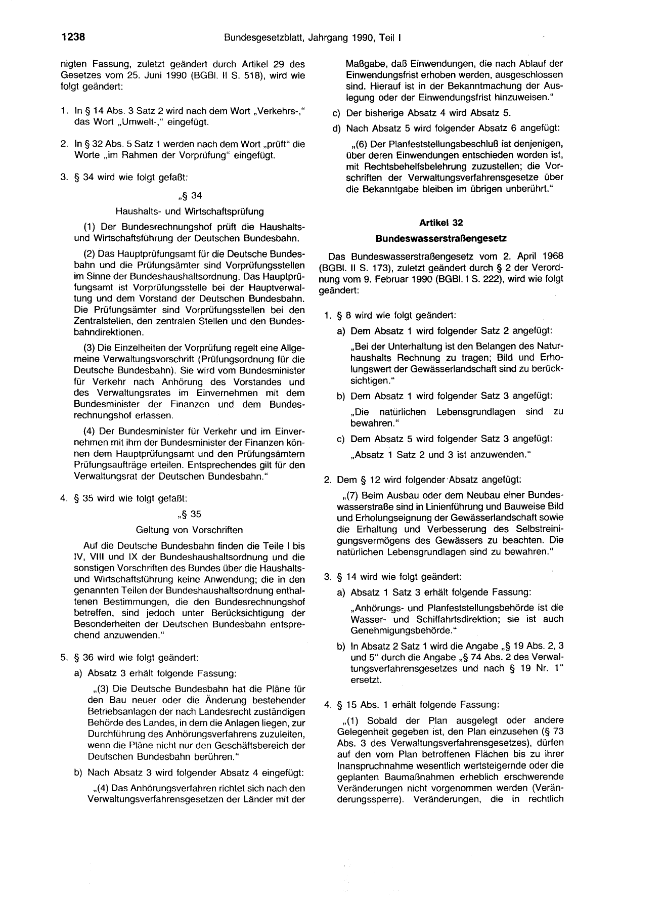 BGBl. 1990, Seite 1238 — Originalseite als Abbildung