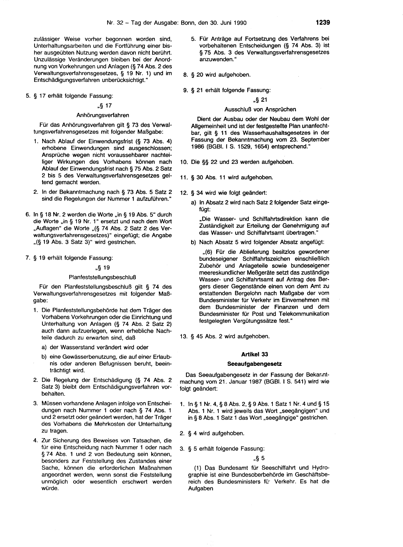 BGBl. 1990, Seite 1239 — Originalseite als Abbildung