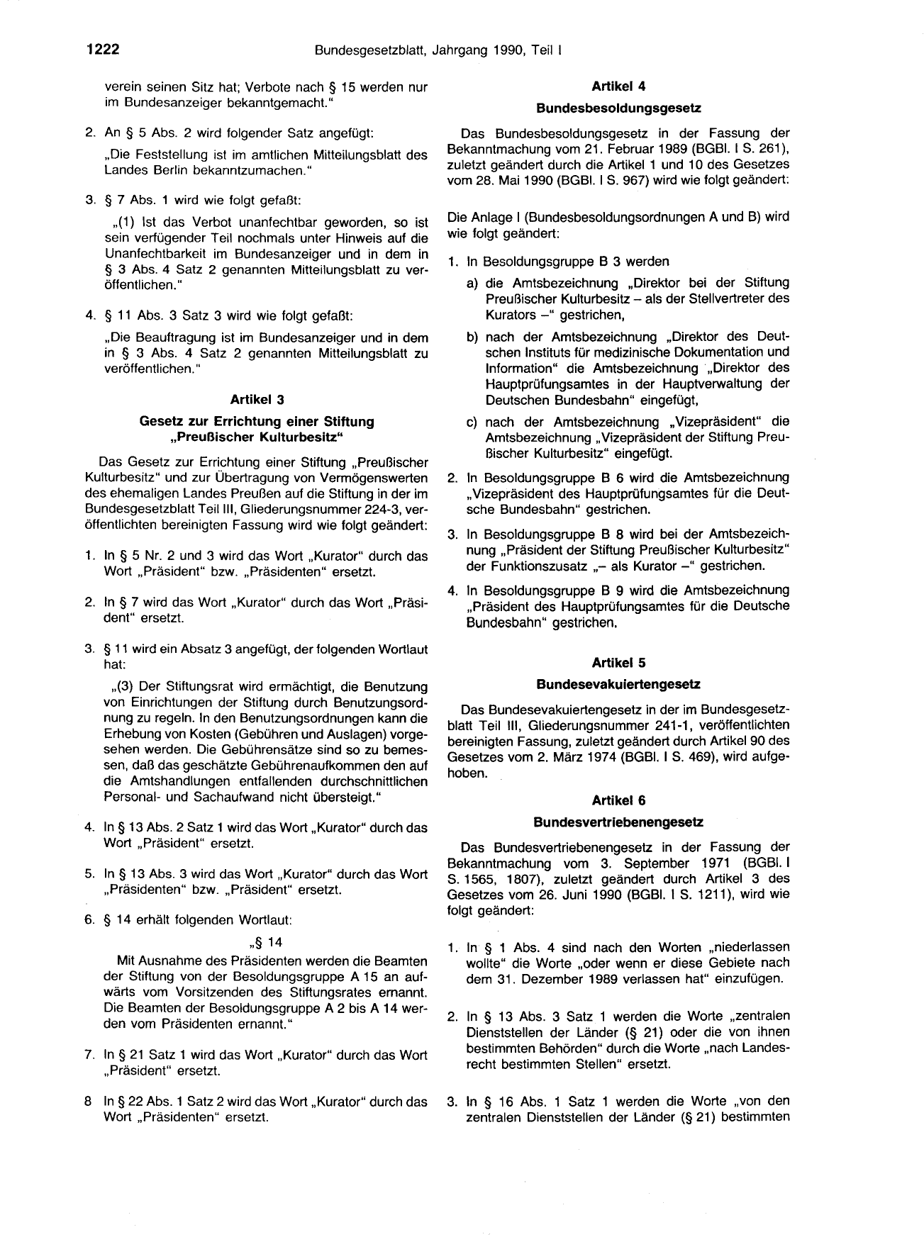 BGBl. 1990, Seite 1222 — Originalseite als Abbildung