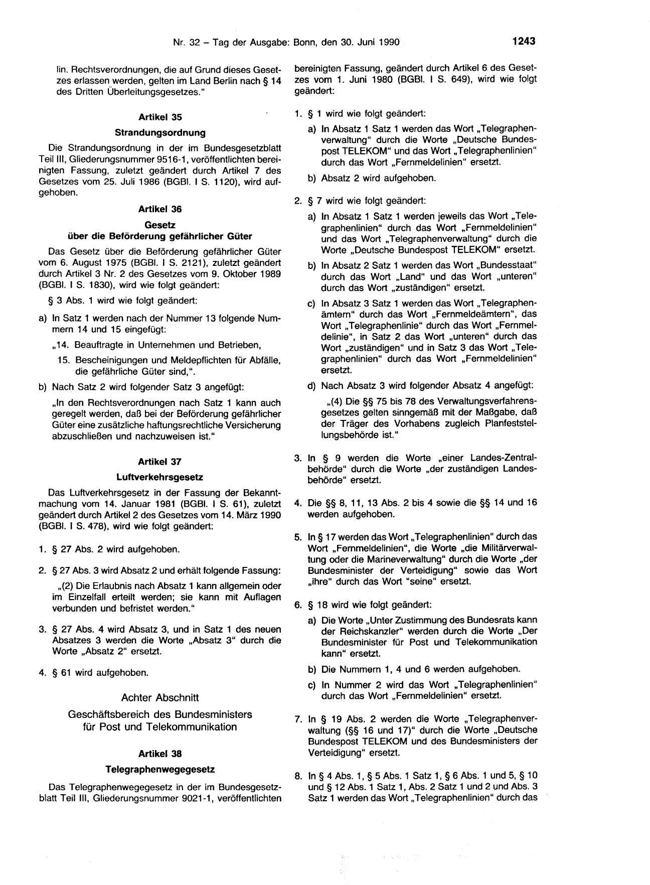 BGBl. 1990, Seite 1243 — Originalseite als Abbildung