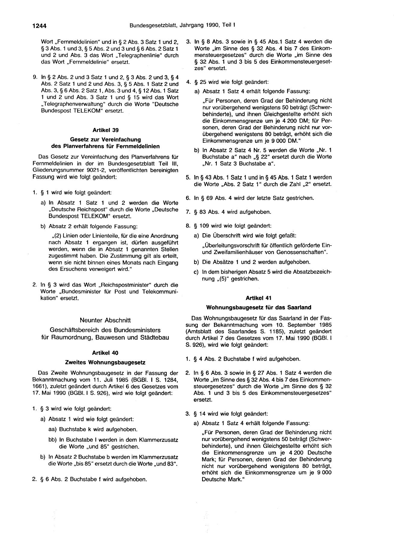 BGBl. 1990, Seite 1244 — Originalseite als Abbildung