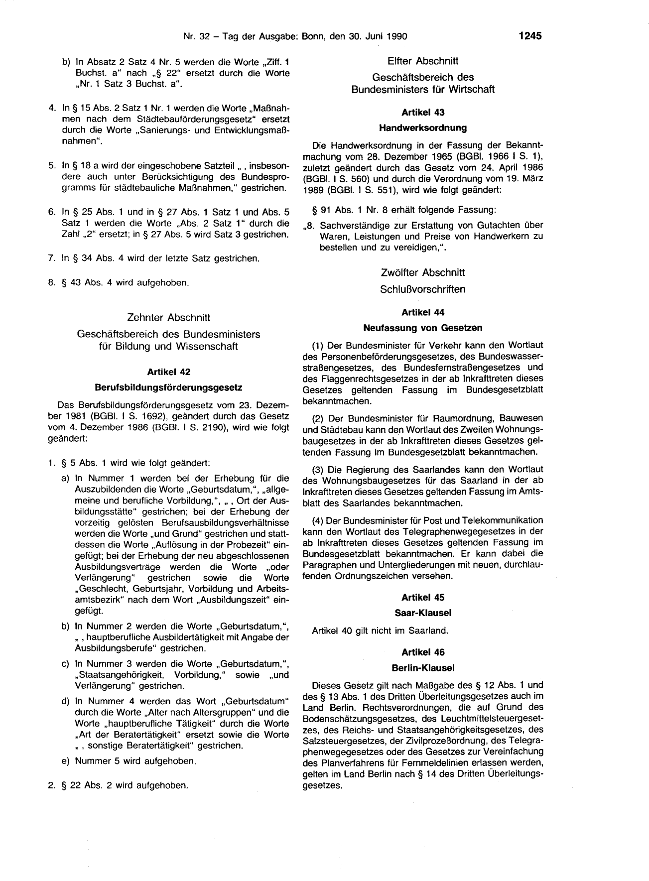 BGBl. 1990, Seite 1245 — Originalseite als Abbildung