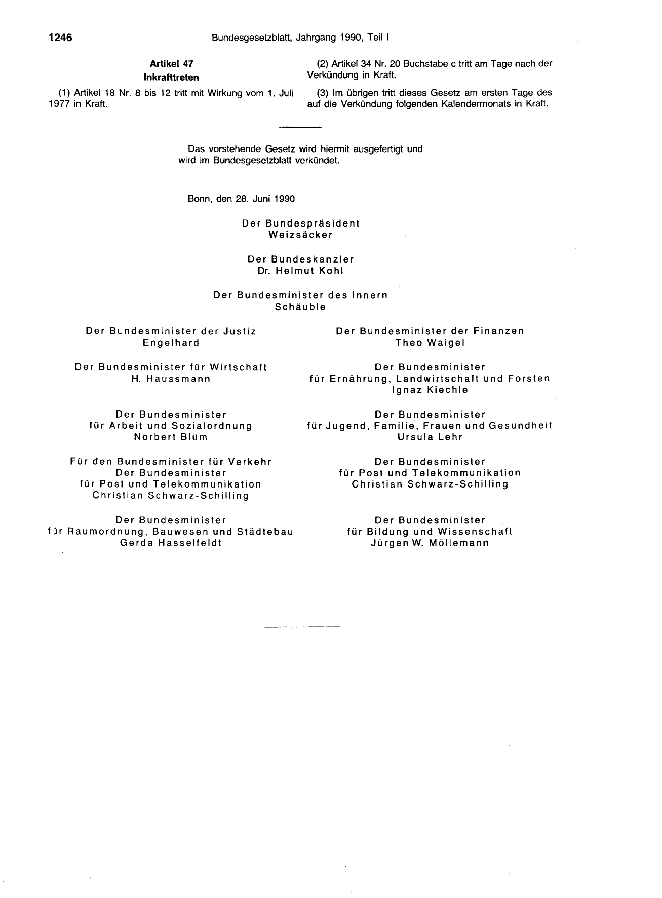 BGBl. 1990, Seite 1246 — Originalseite als Abbildung