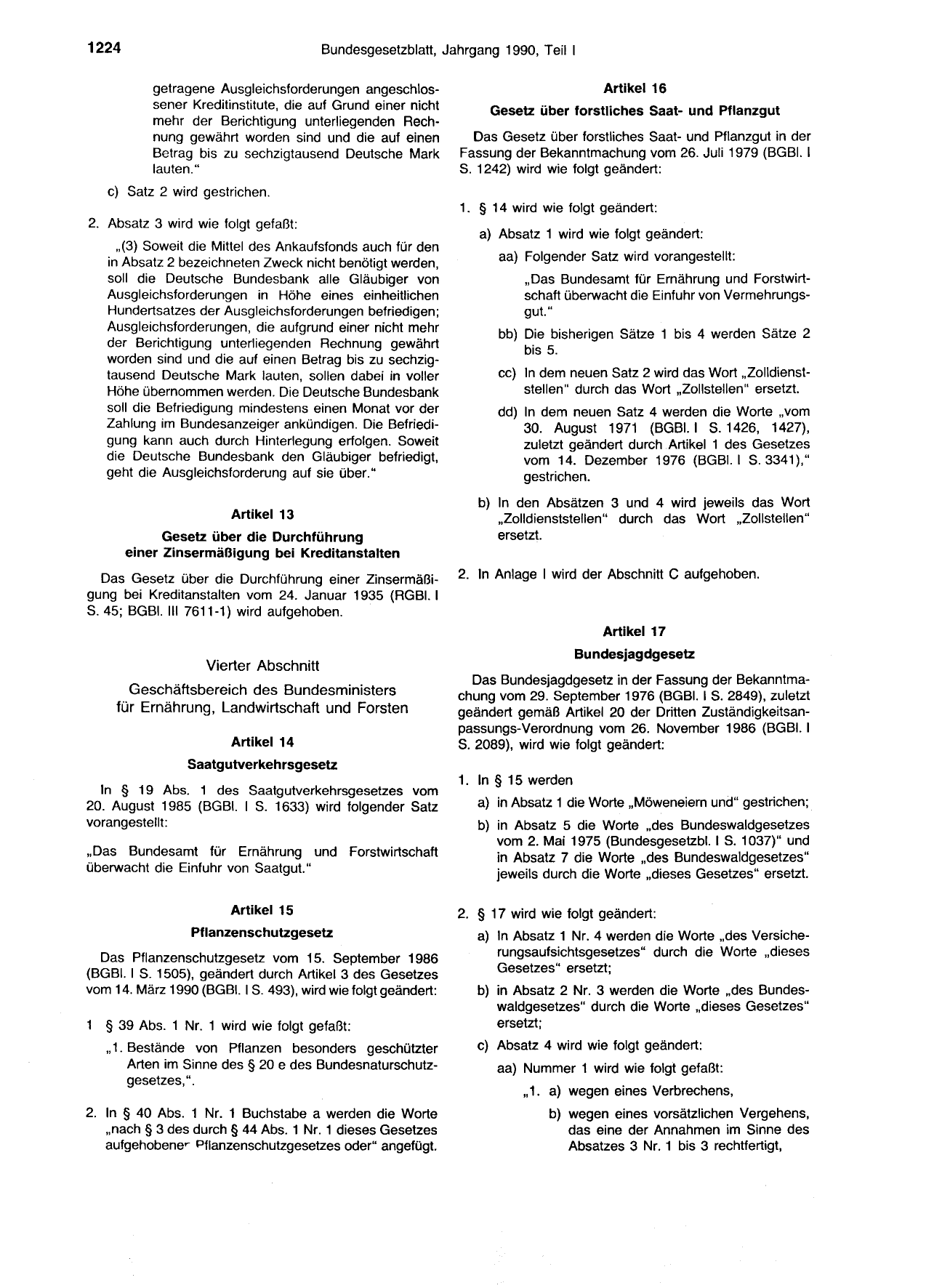BGBl. 1990, Seite 1224 — Originalseite als Abbildung