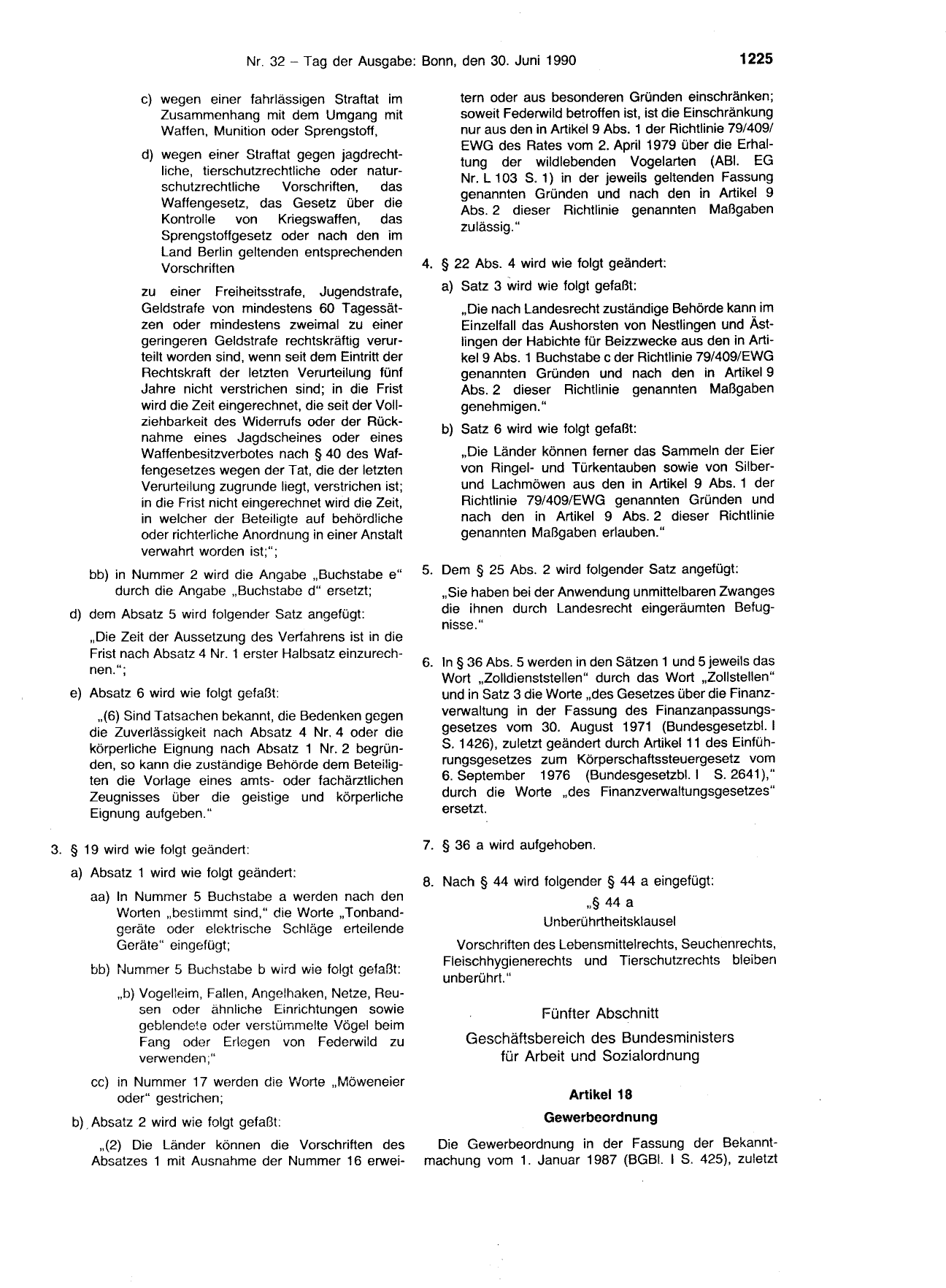 BGBl. 1990, Seite 1225 — Originalseite als Abbildung