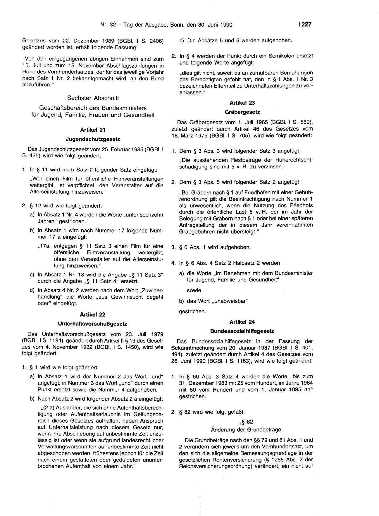 BGBl. 1990, Seite 1227 — Originalseite als Abbildung