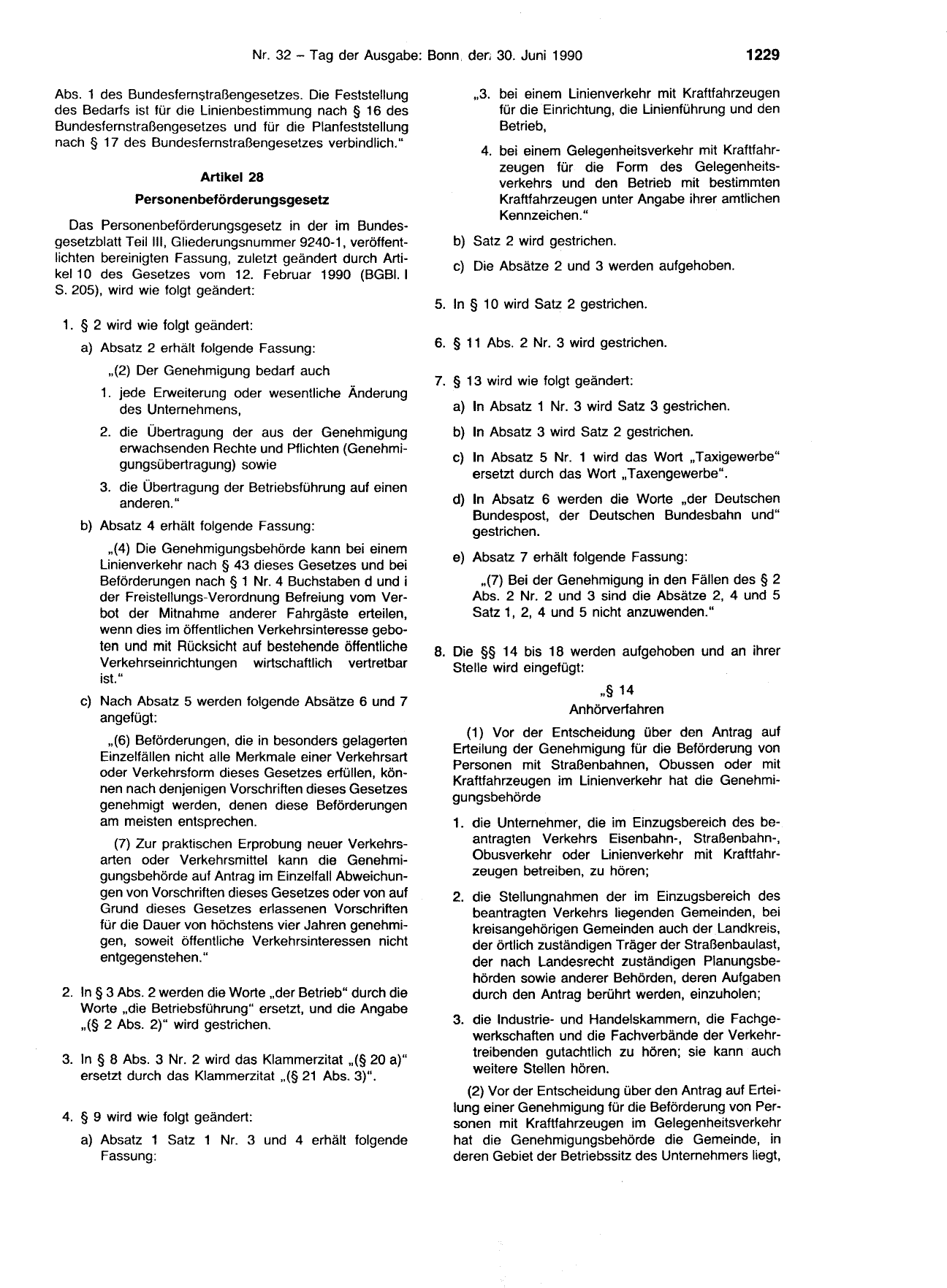BGBl. 1990, Seite 1229 — Originalseite als Abbildung