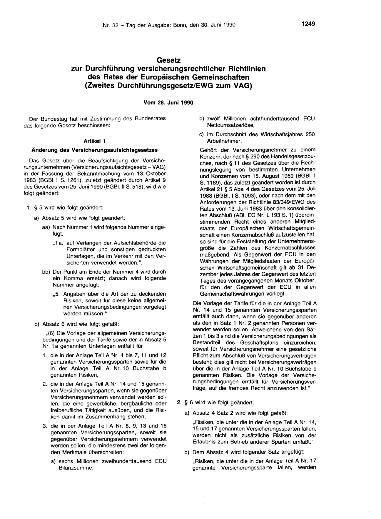 BGBl. 1990, Seite 1249 — Originalseite als Abbildung