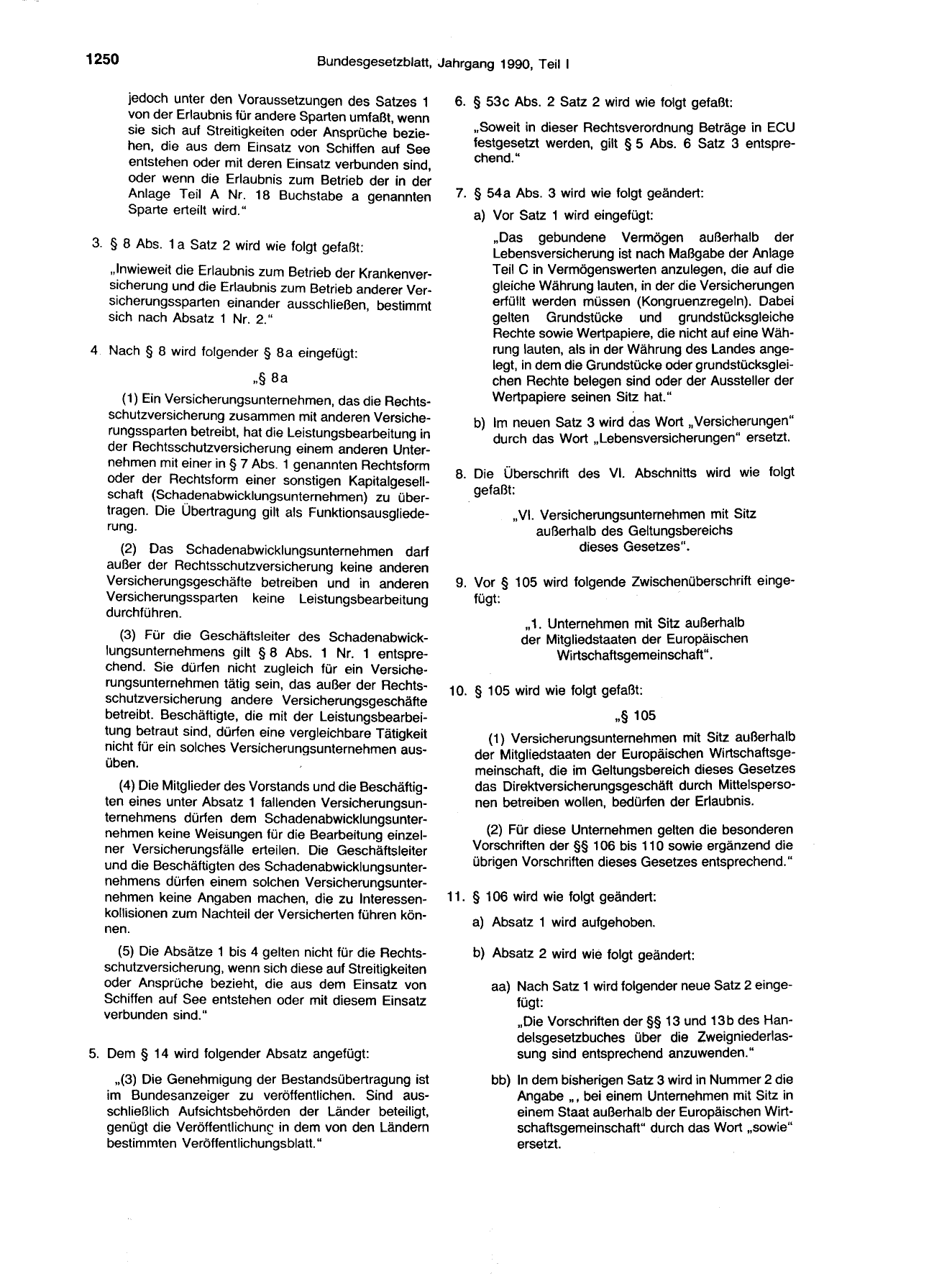 BGBl. 1990, Seite 1250 — Originalseite als Abbildung