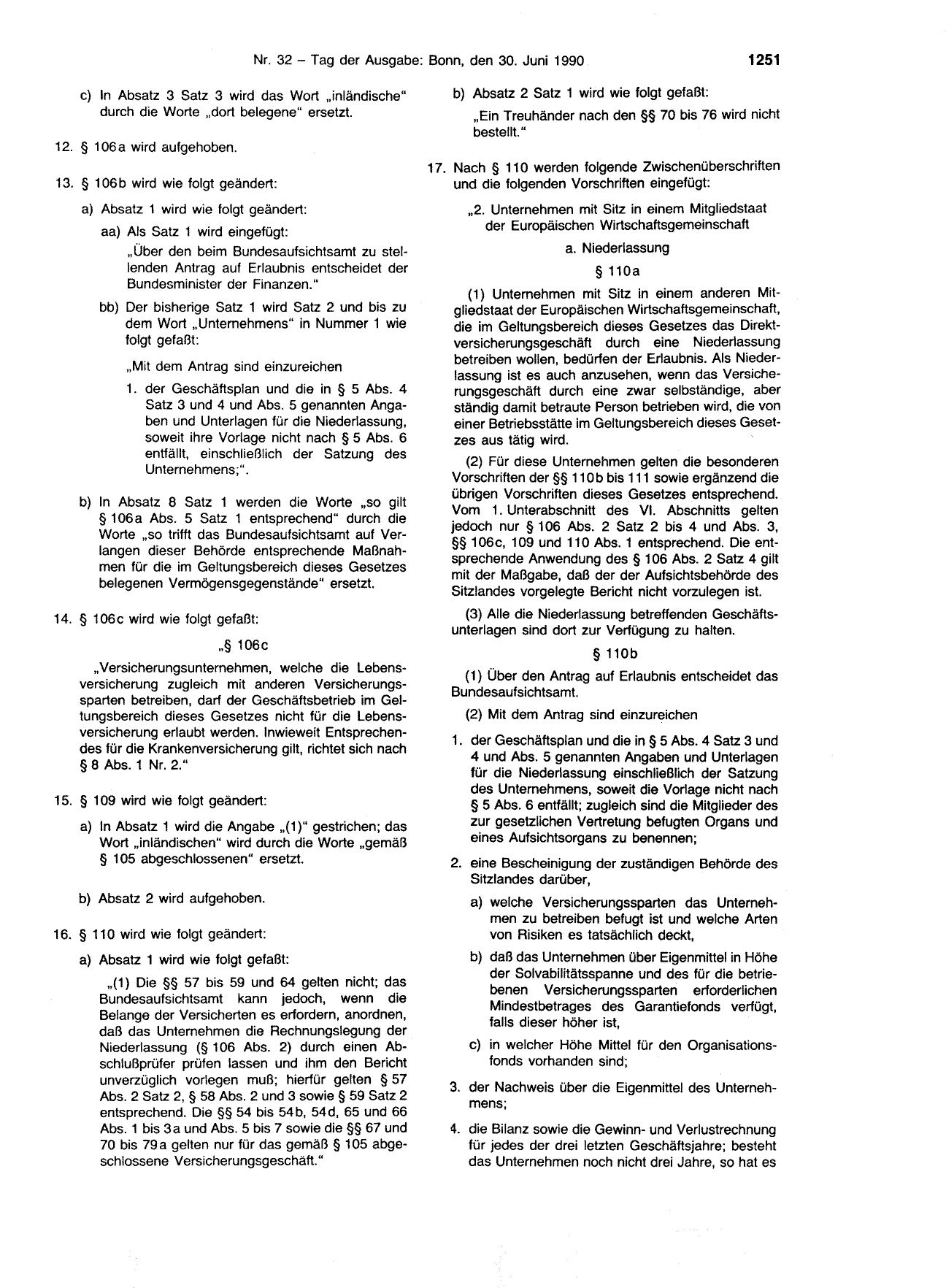 BGBl. 1990, Seite 1251 — Originalseite als Abbildung
