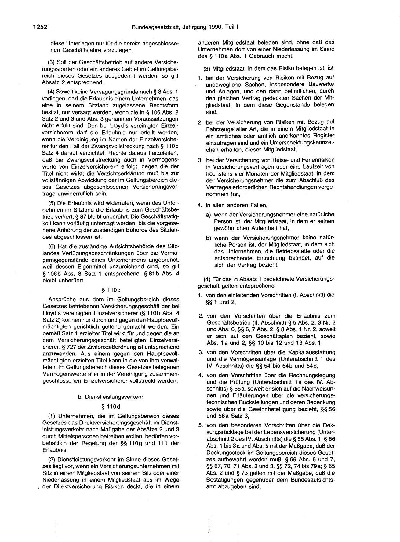 BGBl. 1990, Seite 1252 — Originalseite als Abbildung