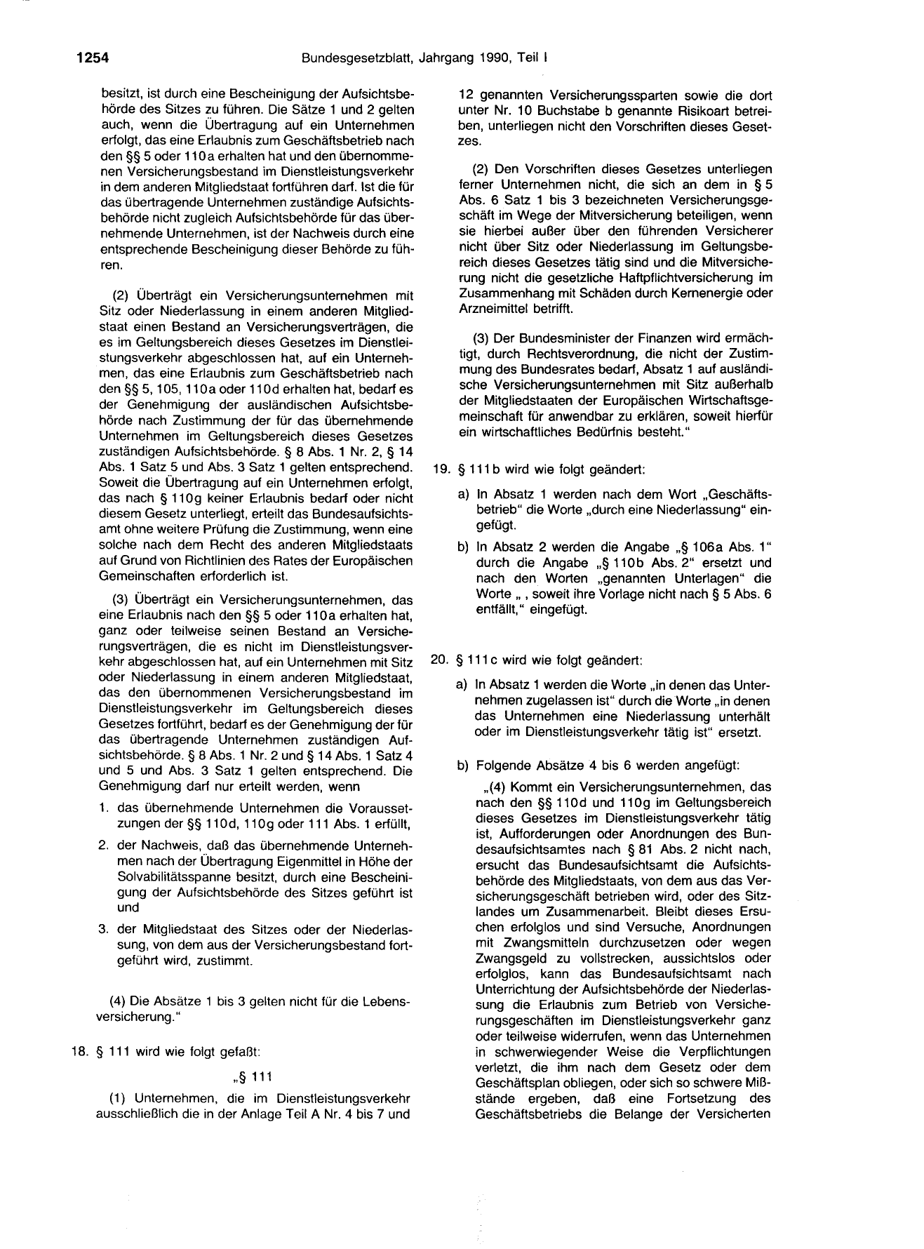 BGBl. 1990, Seite 1254 — Originalseite als Abbildung