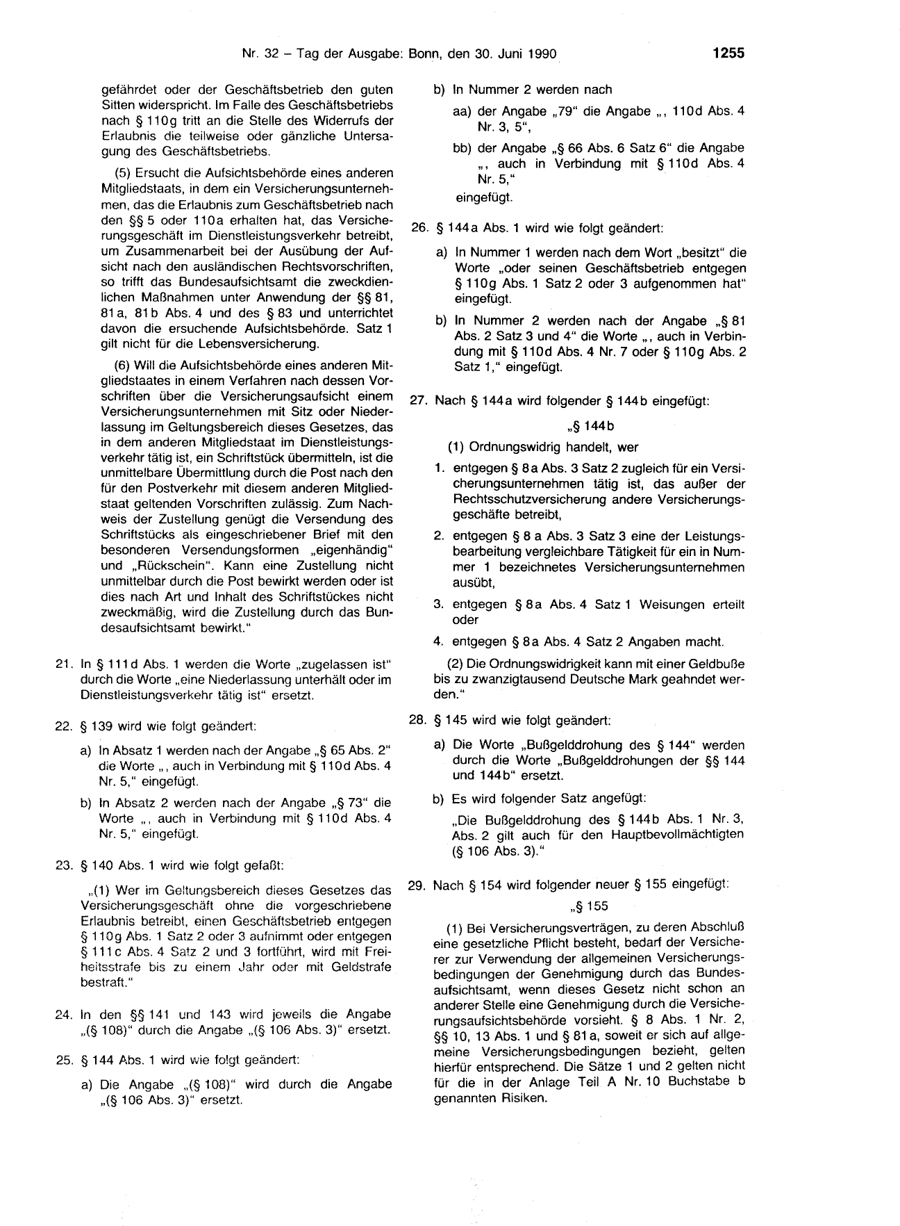 BGBl. 1990, Seite 1255 — Originalseite als Abbildung