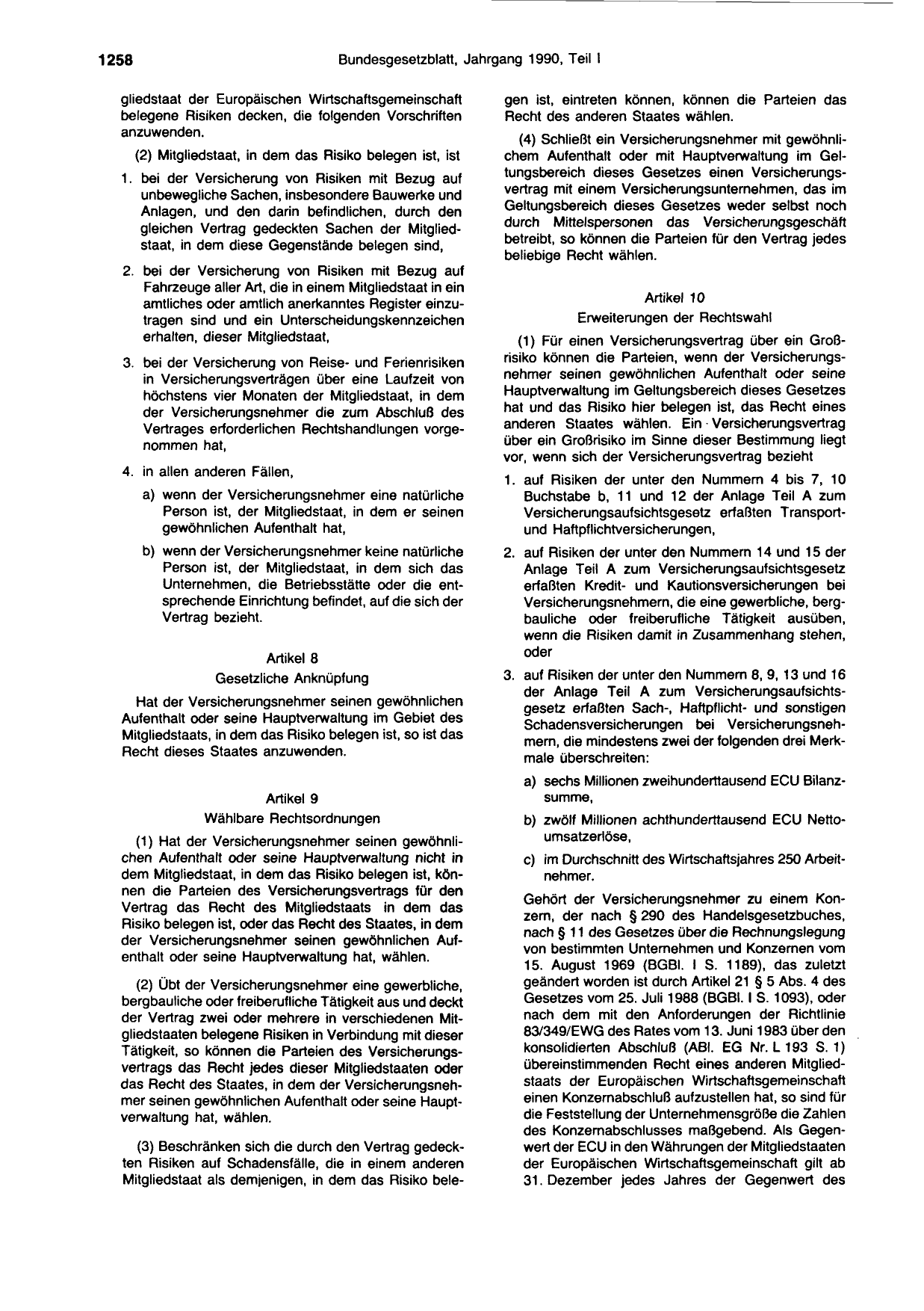 BGBl. 1990, Seite 1258 — Originalseite als Abbildung
