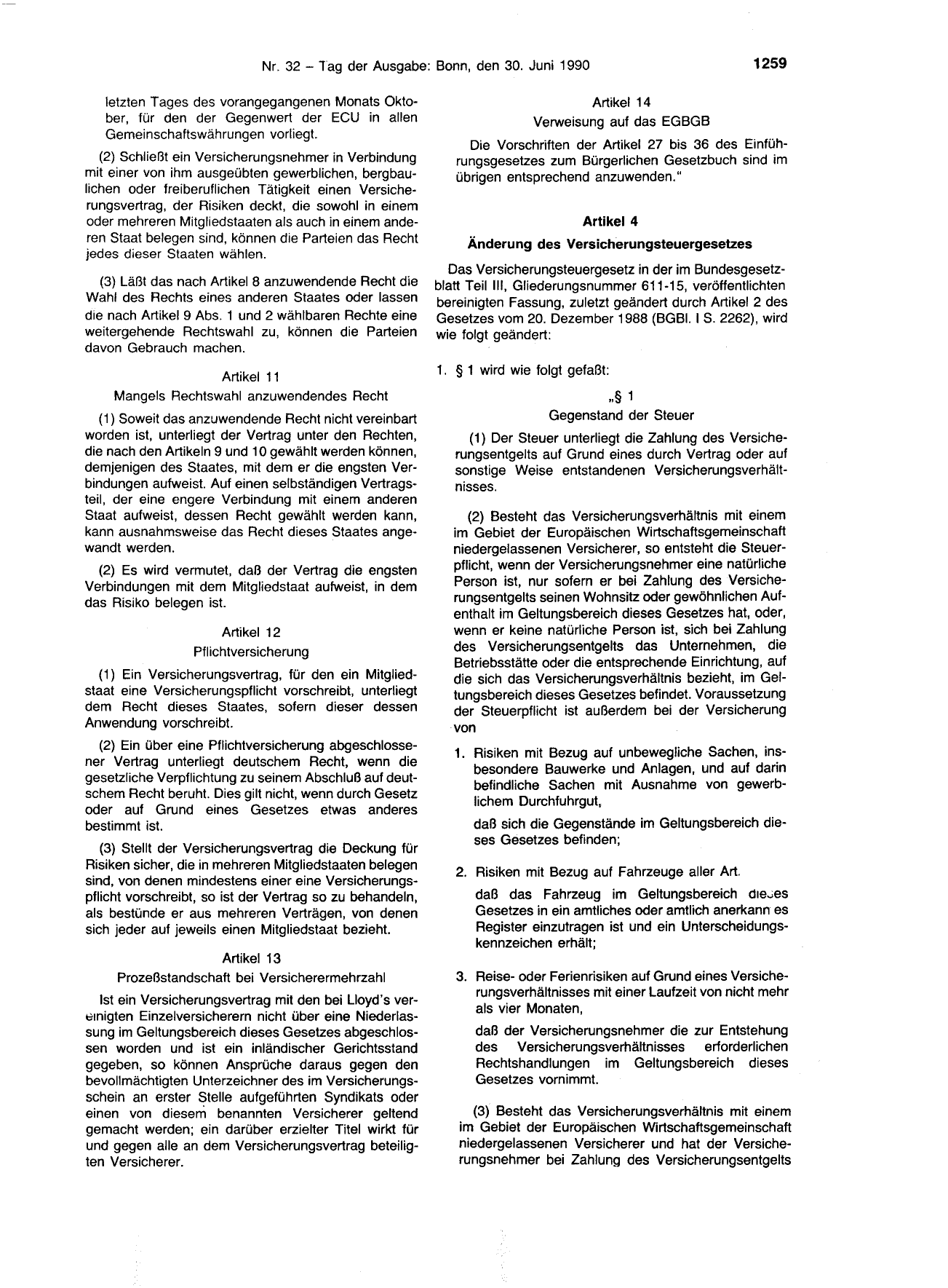 BGBl. 1990, Seite 1259 — Originalseite als Abbildung